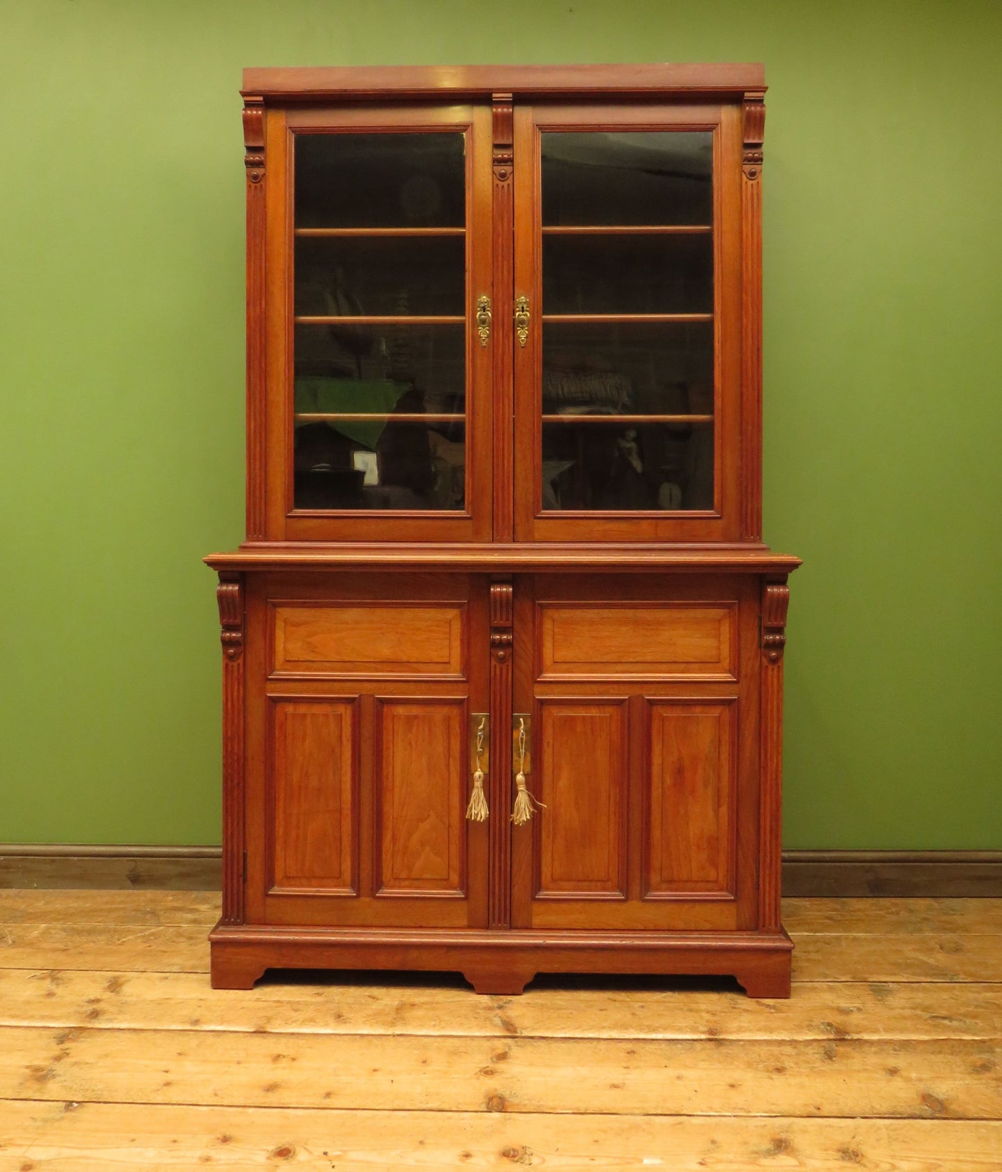 Antique Lockable Two Part Book Cabinet with Glazed Top