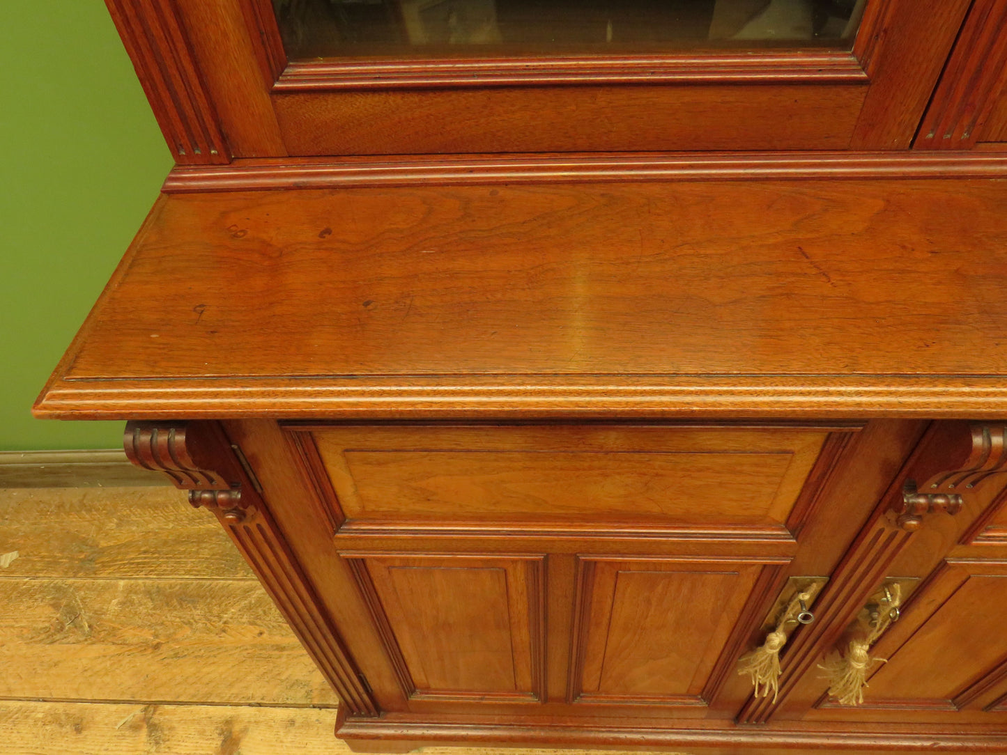 Antique Lockable Two Part Book Cabinet with Glazed Top