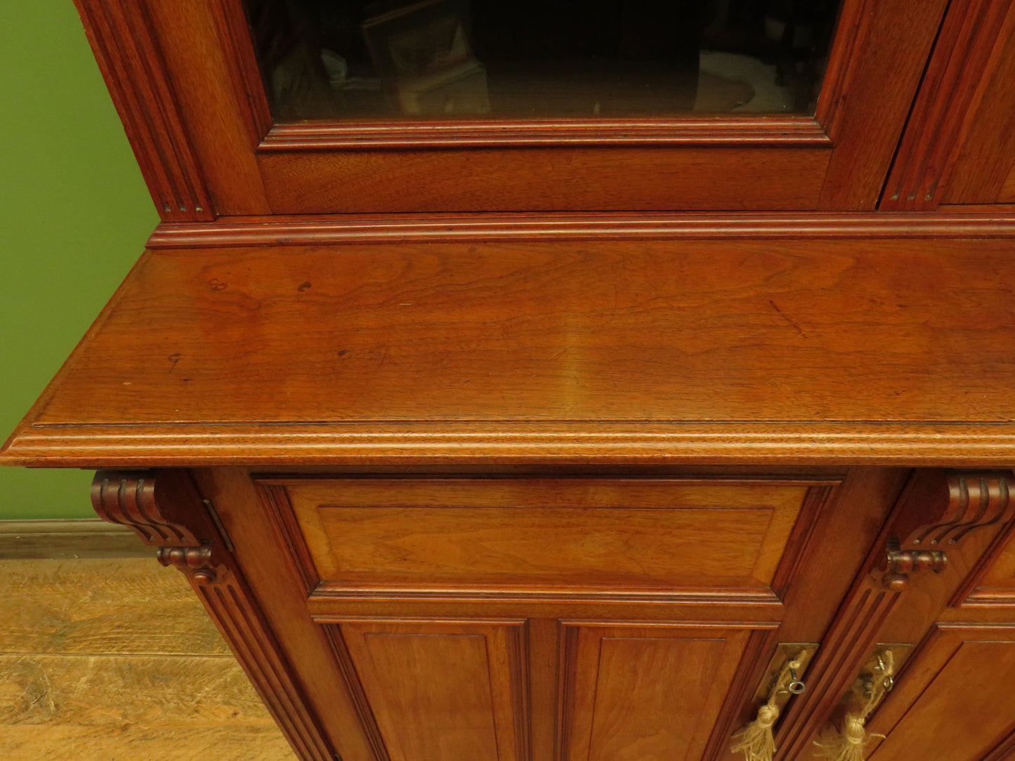 Antique Lockable Two Part Book Cabinet with Glazed Top