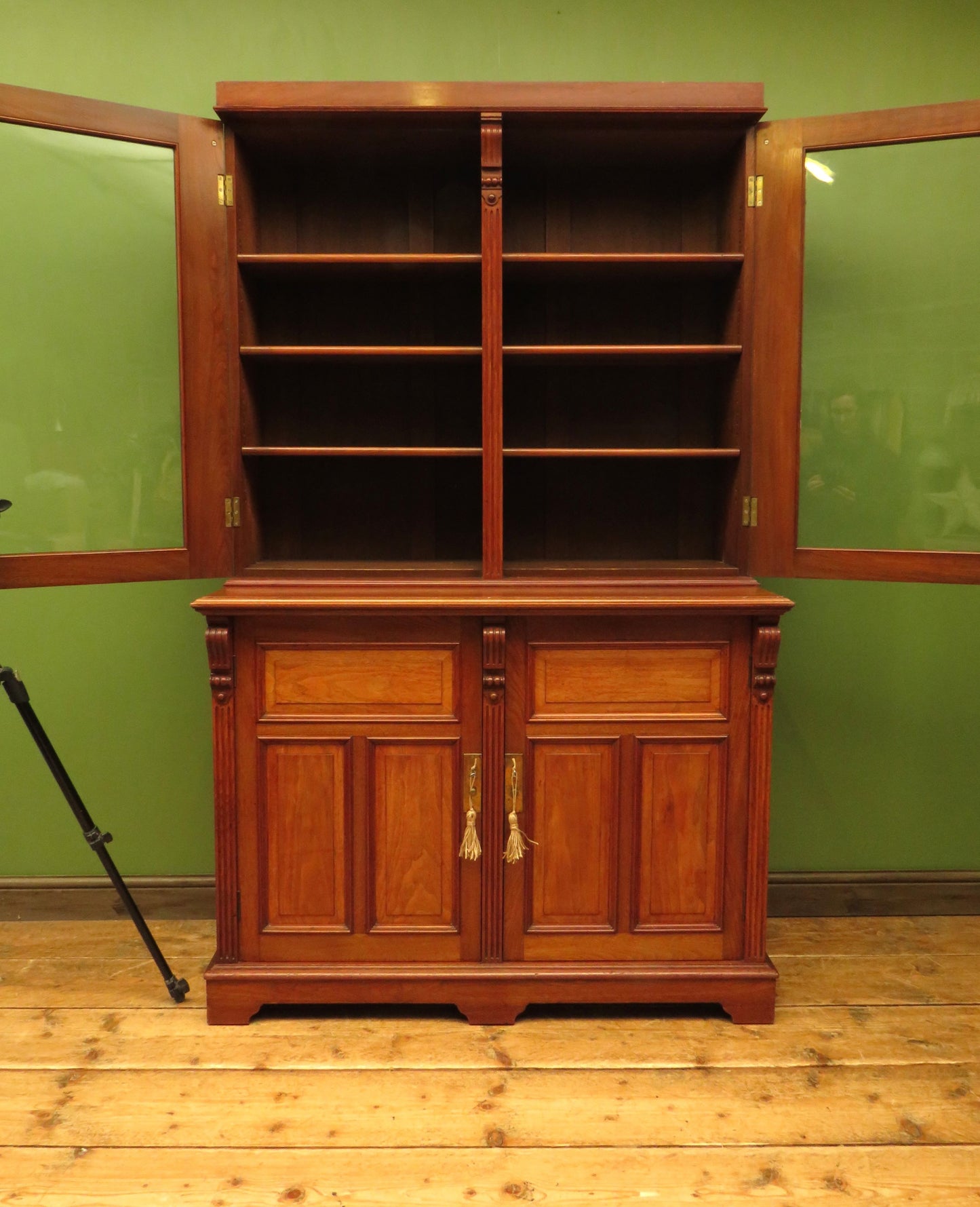Antique Lockable Two Part Book Cabinet with Glazed Top