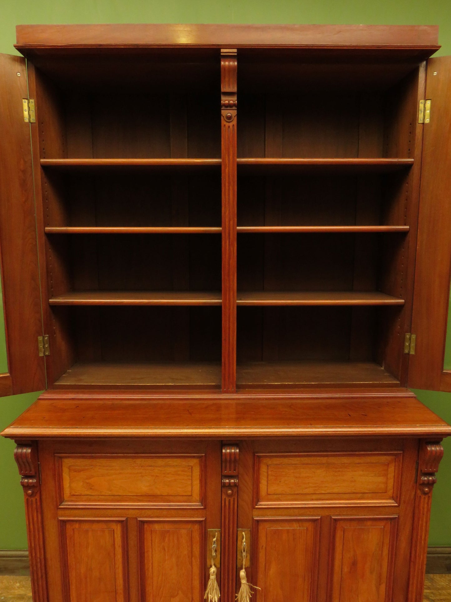 Antique Lockable Two Part Book Cabinet with Glazed Top