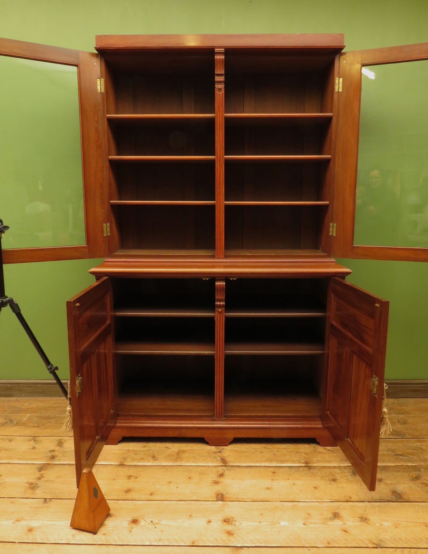 Antique Lockable Two Part Book Cabinet with Glazed Top