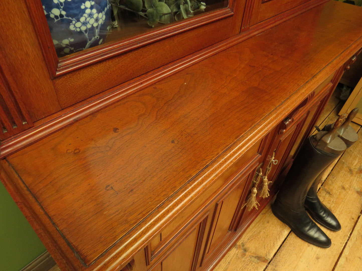 Antique Lockable Two Part Book Cabinet with Glazed Top