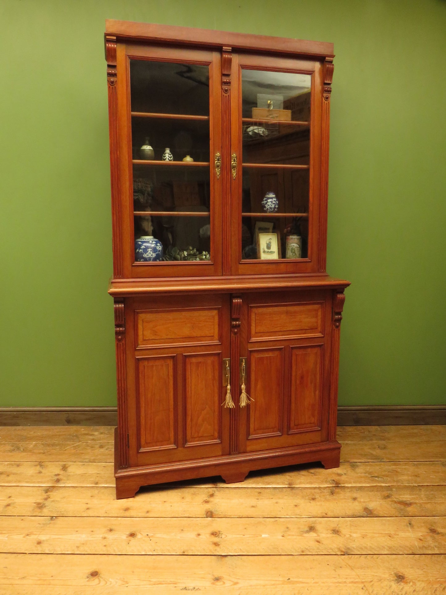Antique Lockable Two Part Book Cabinet with Glazed Top