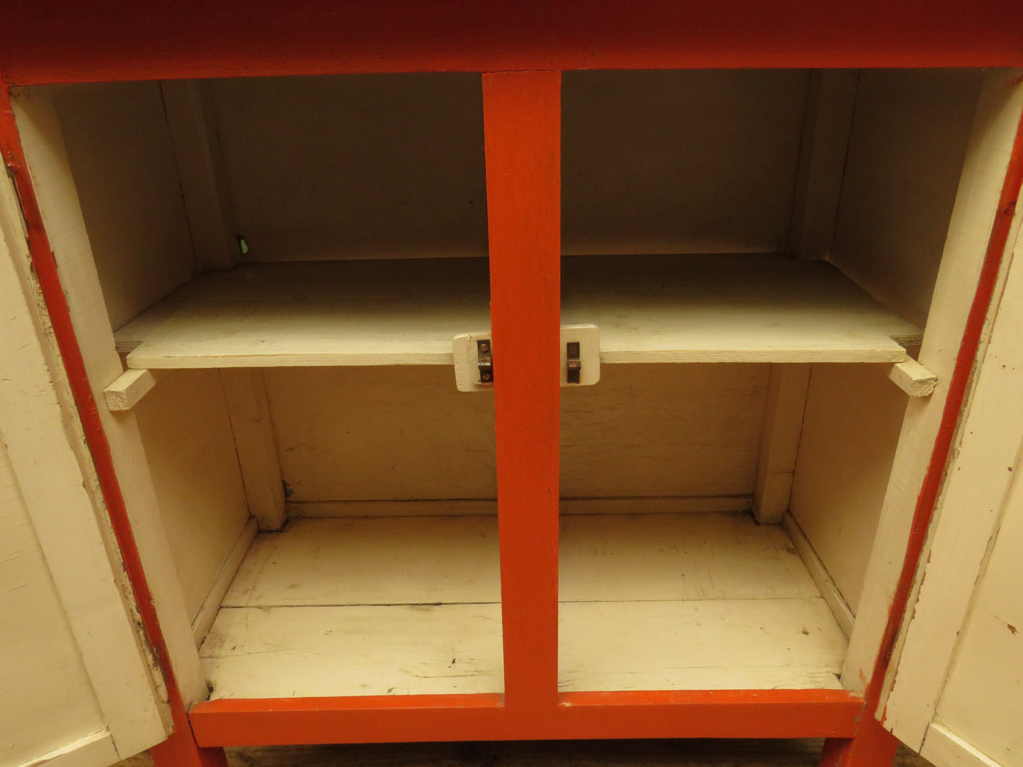 Small Vintage Orange Enamelled Topped Cupboard for Bathroom or Kitchen Storage