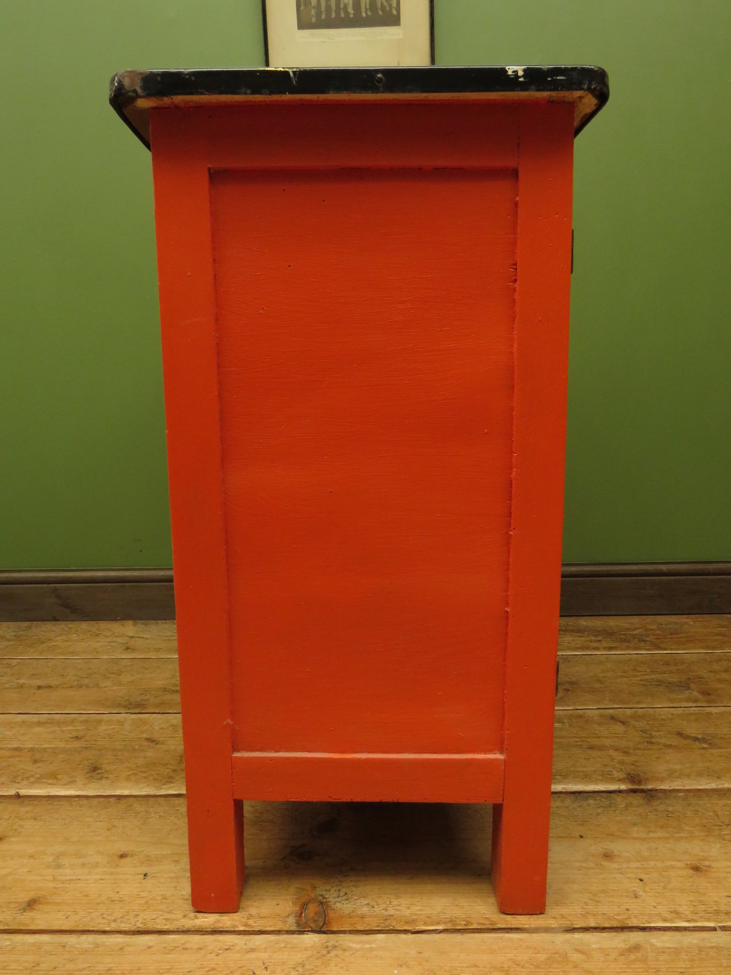 Small Vintage Orange Enamelled Topped Cupboard for Bathroom or Kitchen Storage