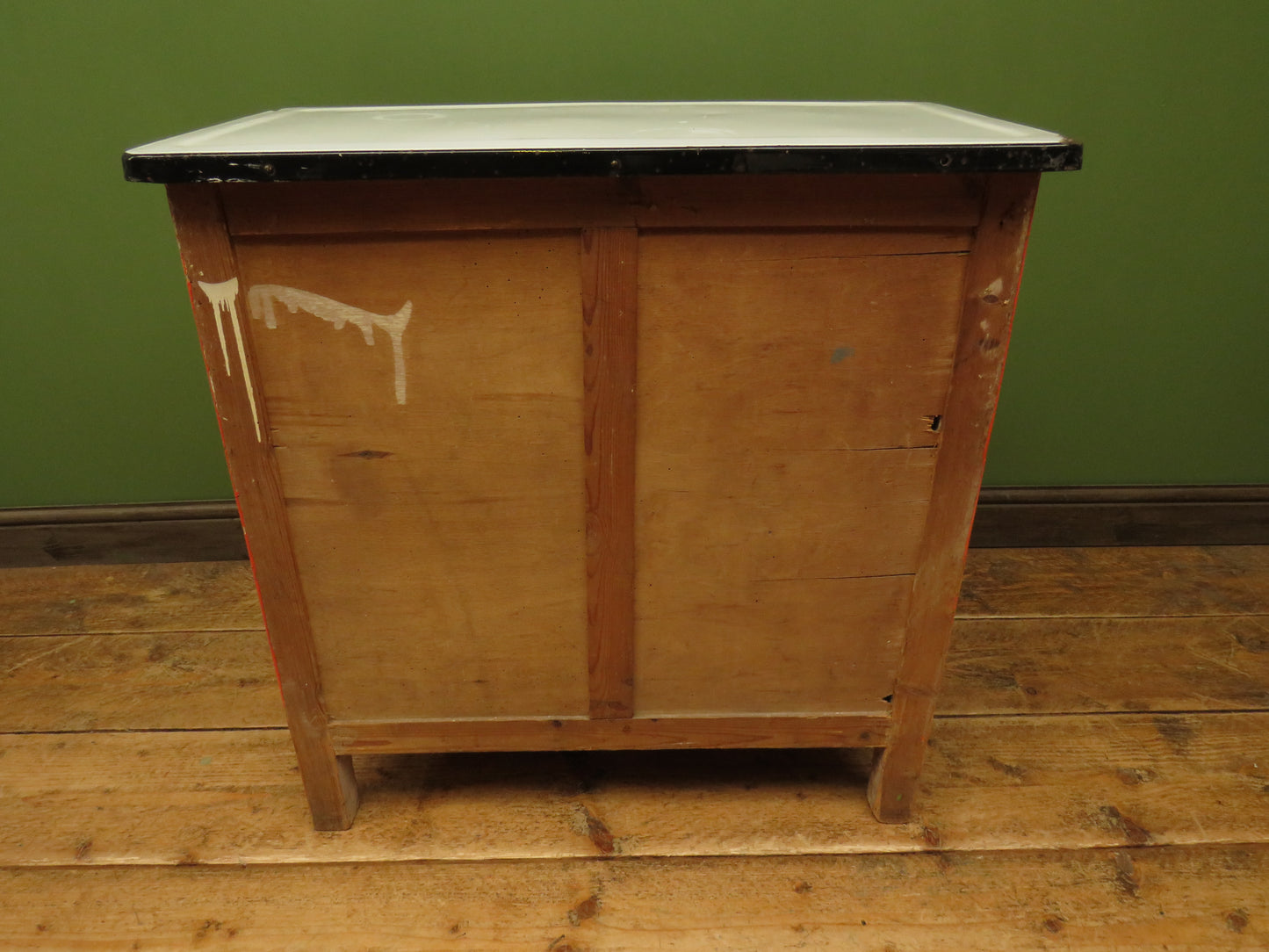 Small Vintage Orange Enamelled Topped Cupboard for Bathroom or Kitchen Storage