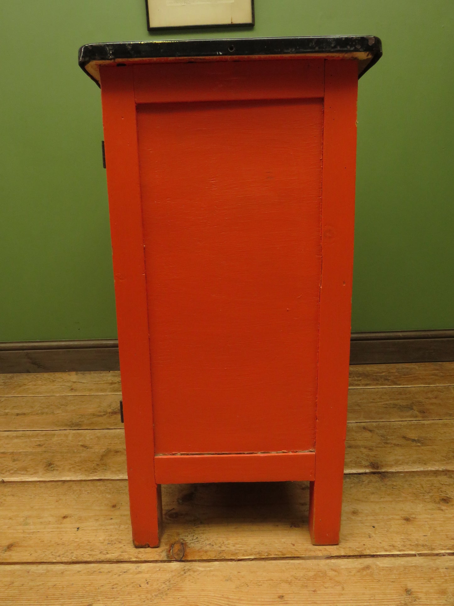 Small Vintage Orange Enamelled Topped Cupboard for Bathroom or Kitchen Storage