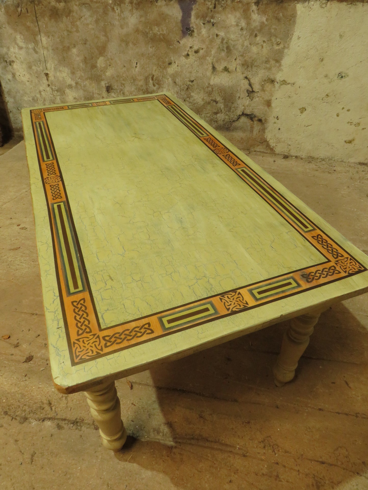 Large Hand Painted Celtic Viking Themed Table owned by Tina Turner