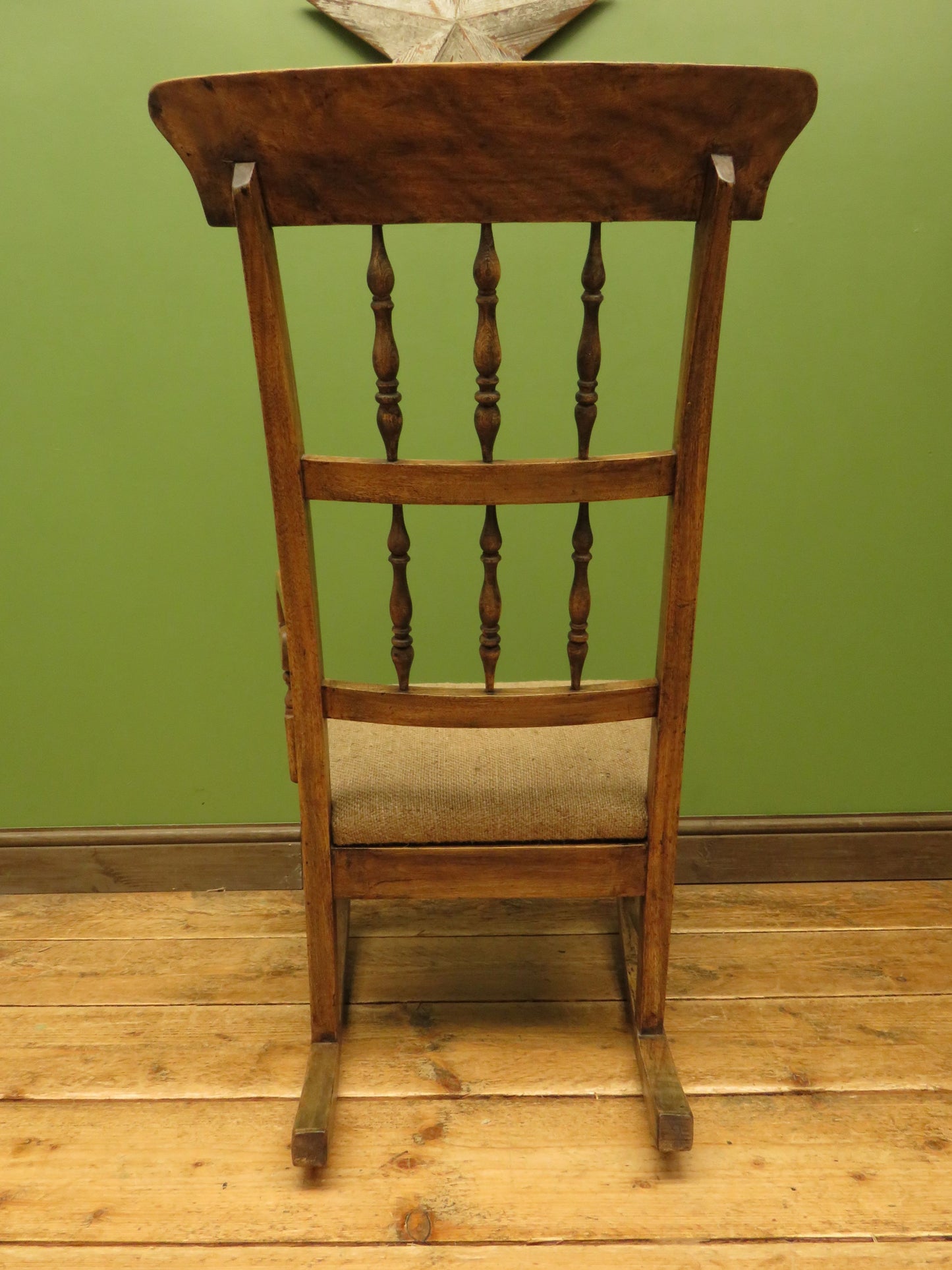 Rustic Country Elm Rocking Chair with Burlap Sack Cloth Seat