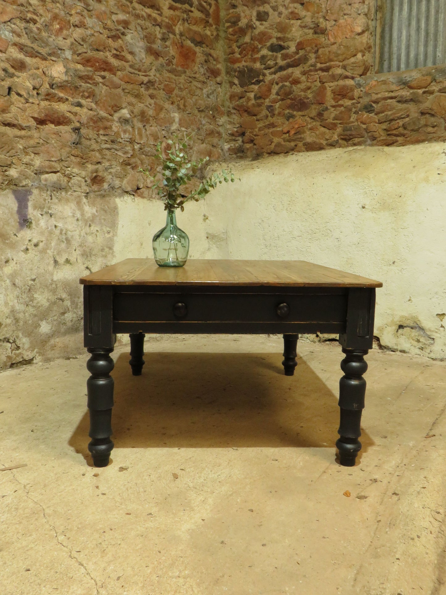 Large Dining Table with Black Base, upcycled from a billiards table