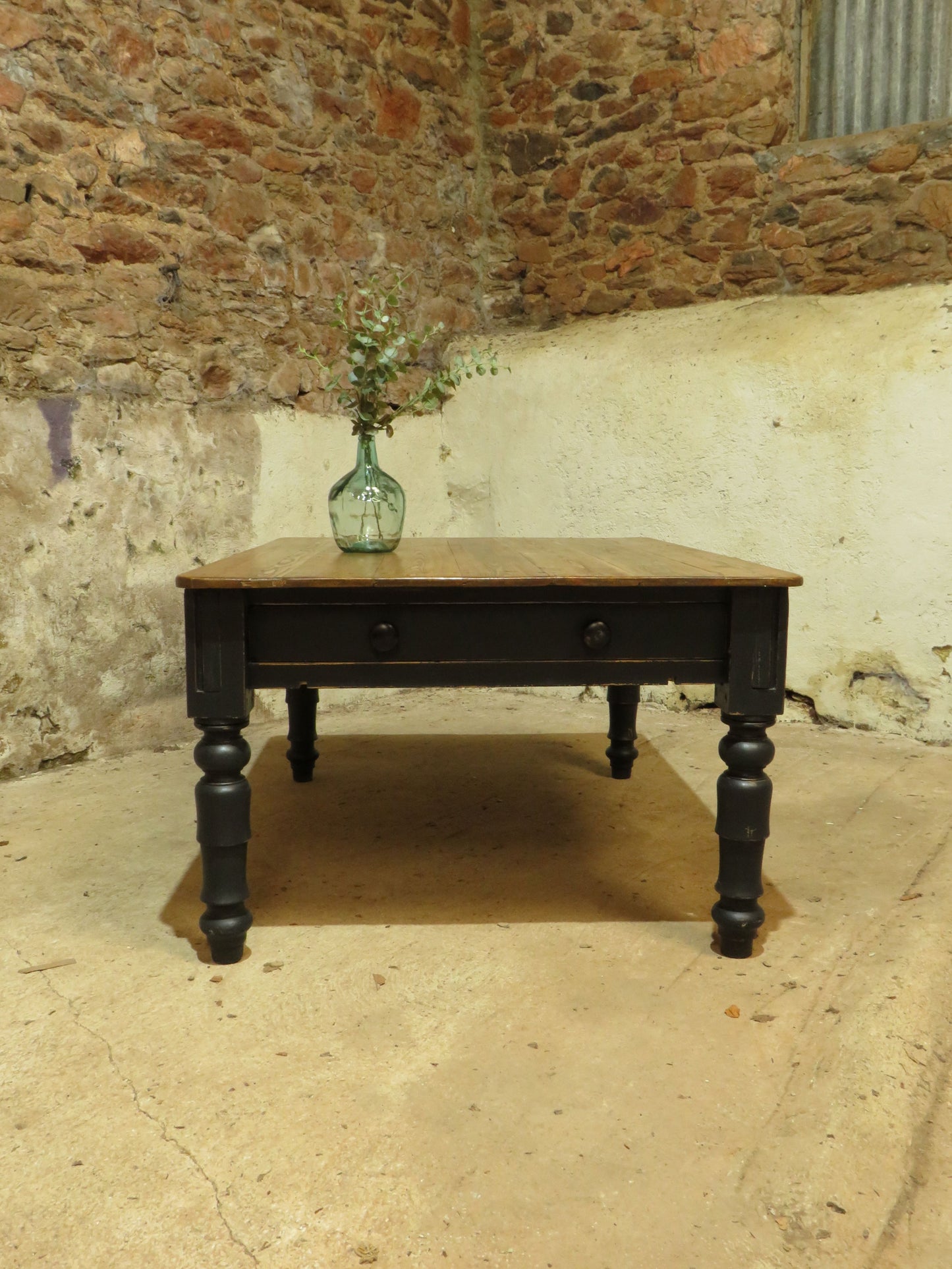 Large Dining Table with Black Base, upcycled from a billiards table