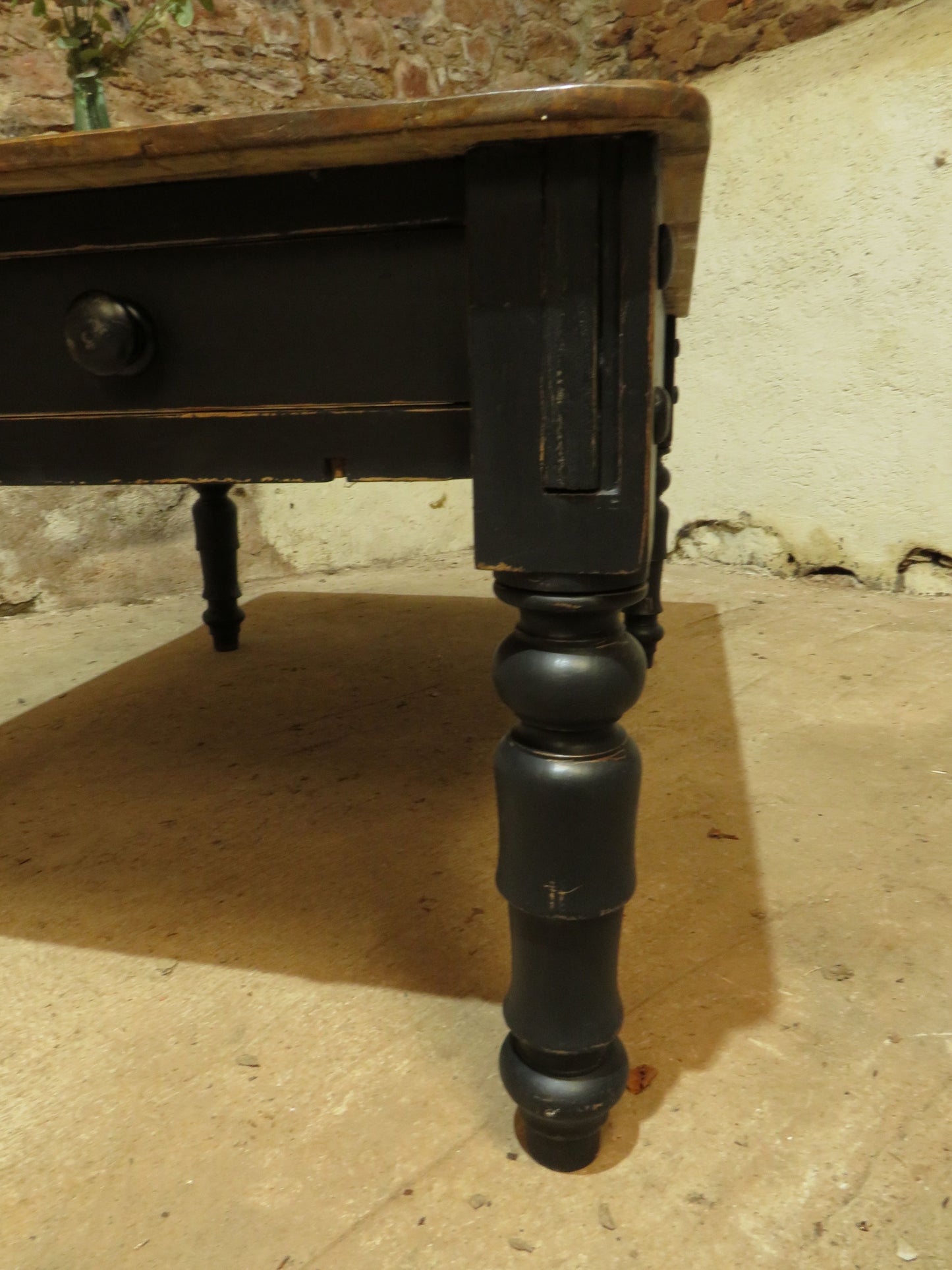 Large Dining Table with Black Base, upcycled from a billiards table