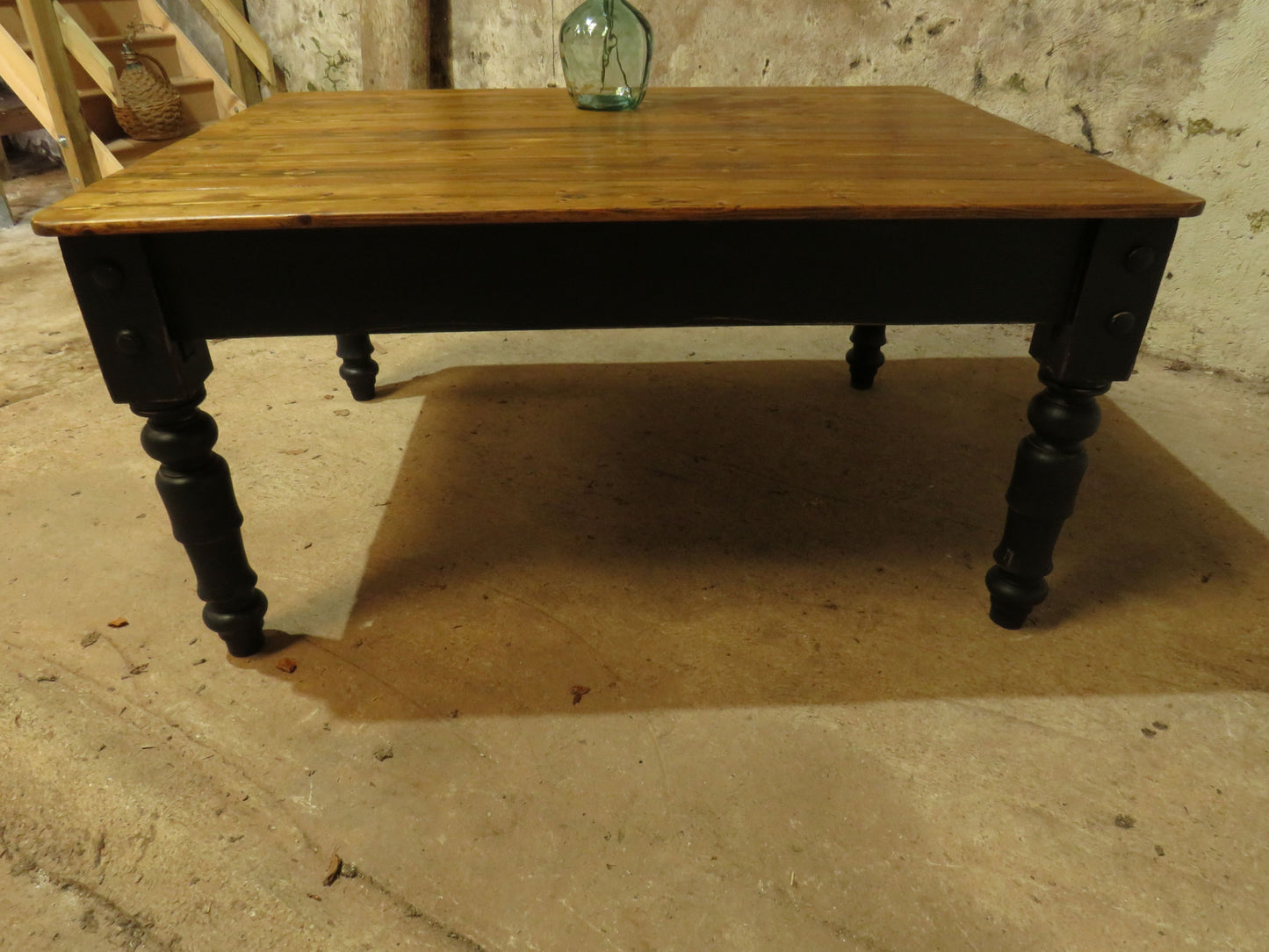 Large Dining Table with Black Base, upcycled from a billiards table