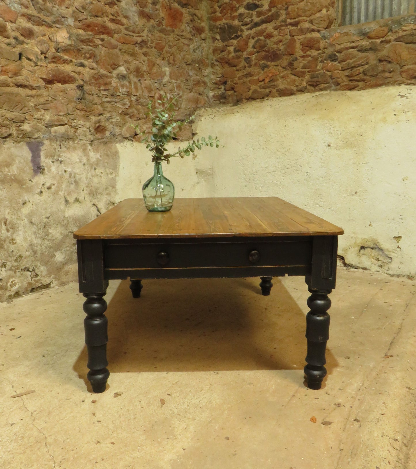 Large Dining Table with Black Base, upcycled from a billiards table
