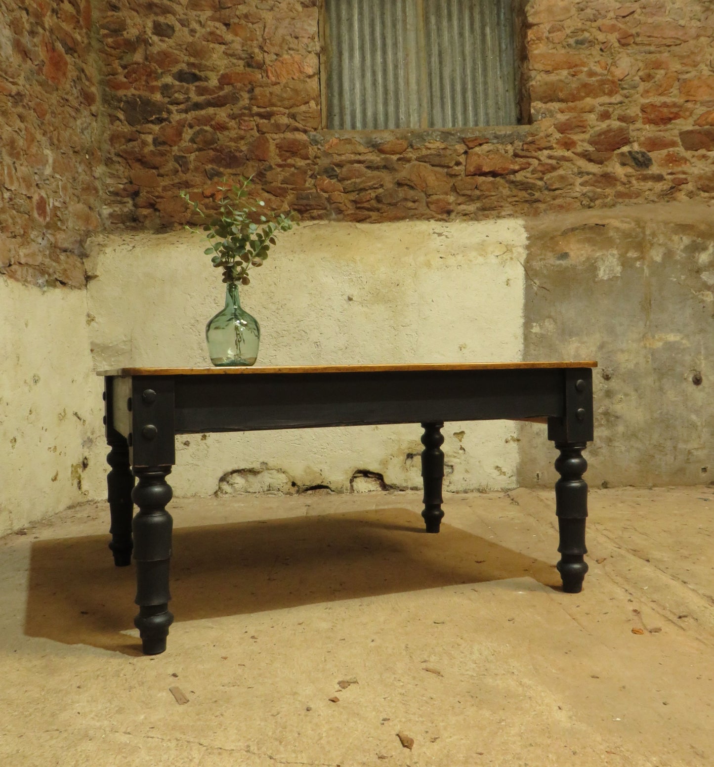 Large Dining Table with Black Base, upcycled from a billiards table