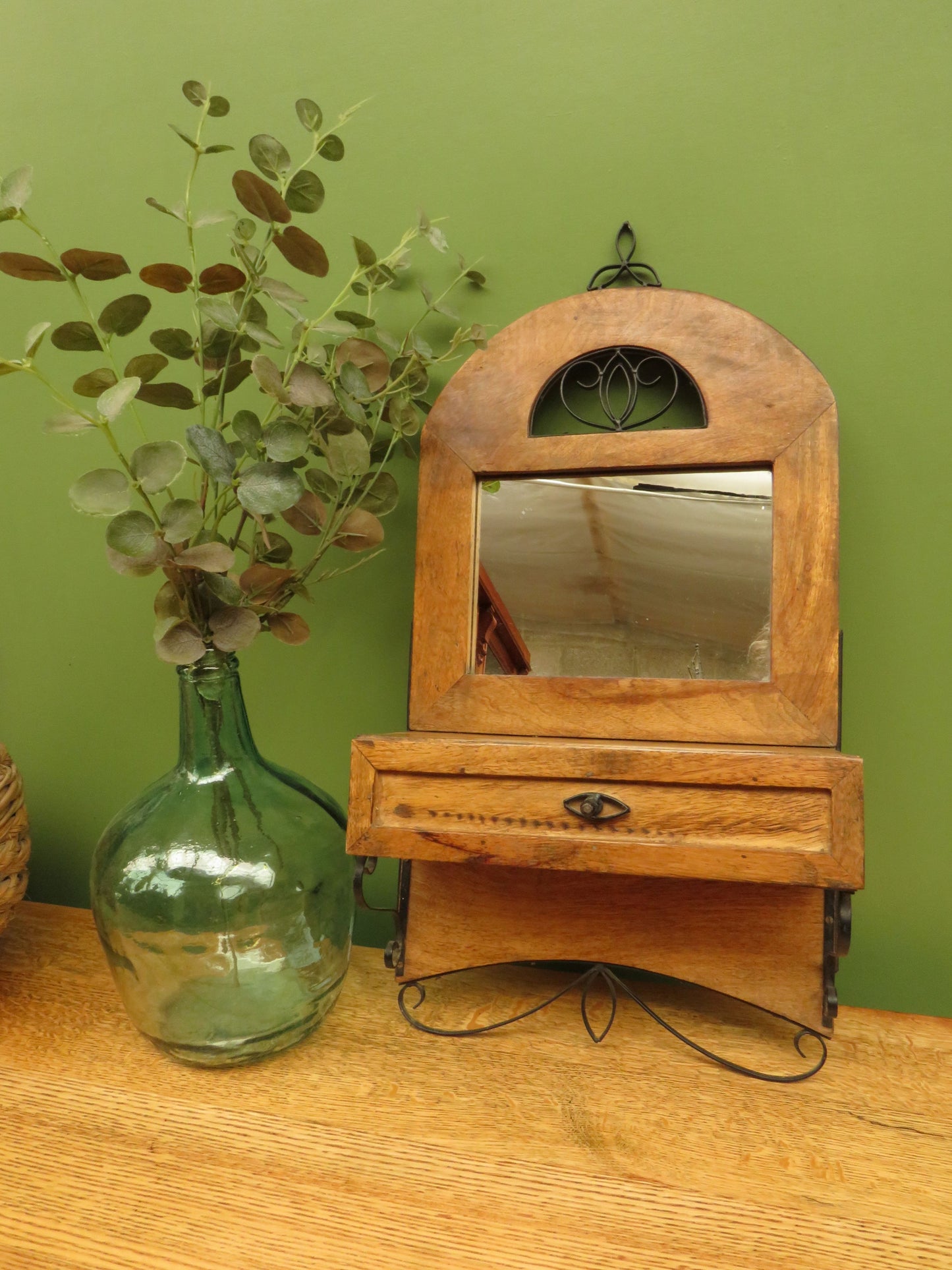Small Rustic Wall Mirror Drawer Unit