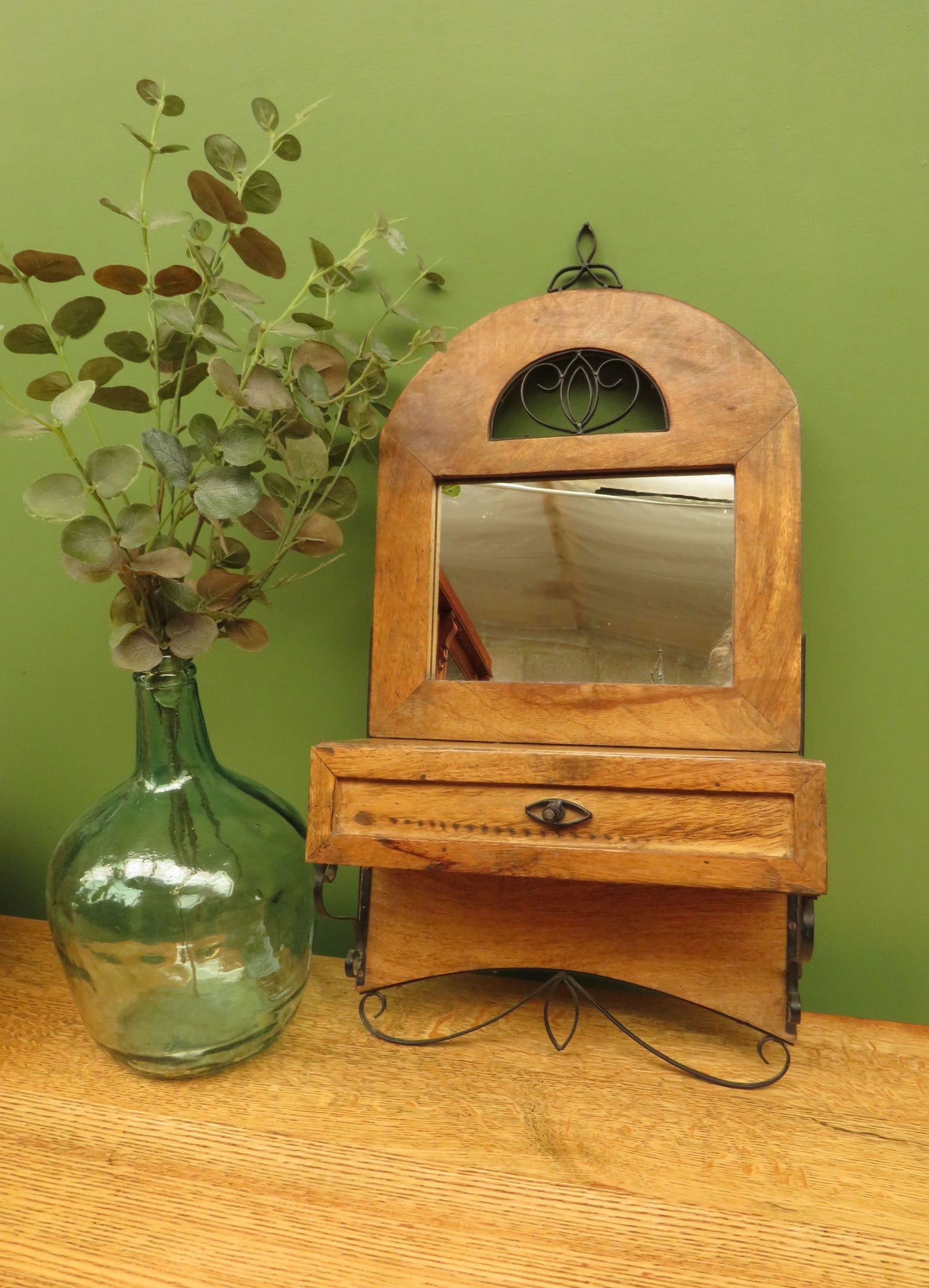 Small Rustic Wall Mirror Drawer Unit
