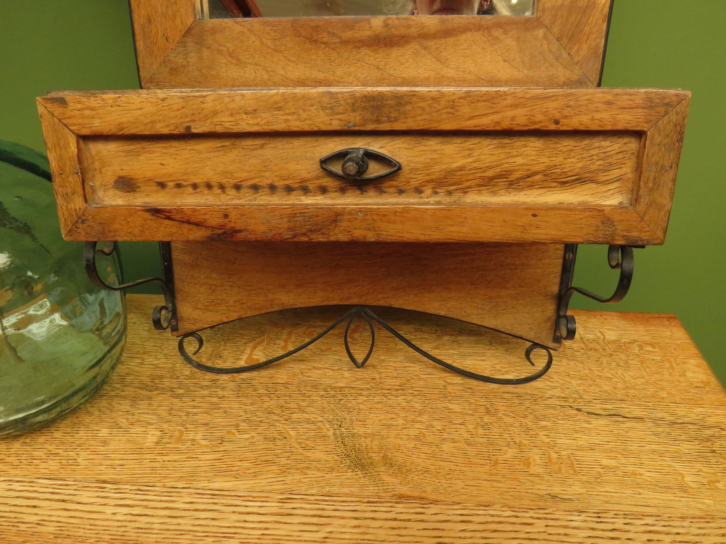 Small Rustic Wall Mirror Drawer Unit