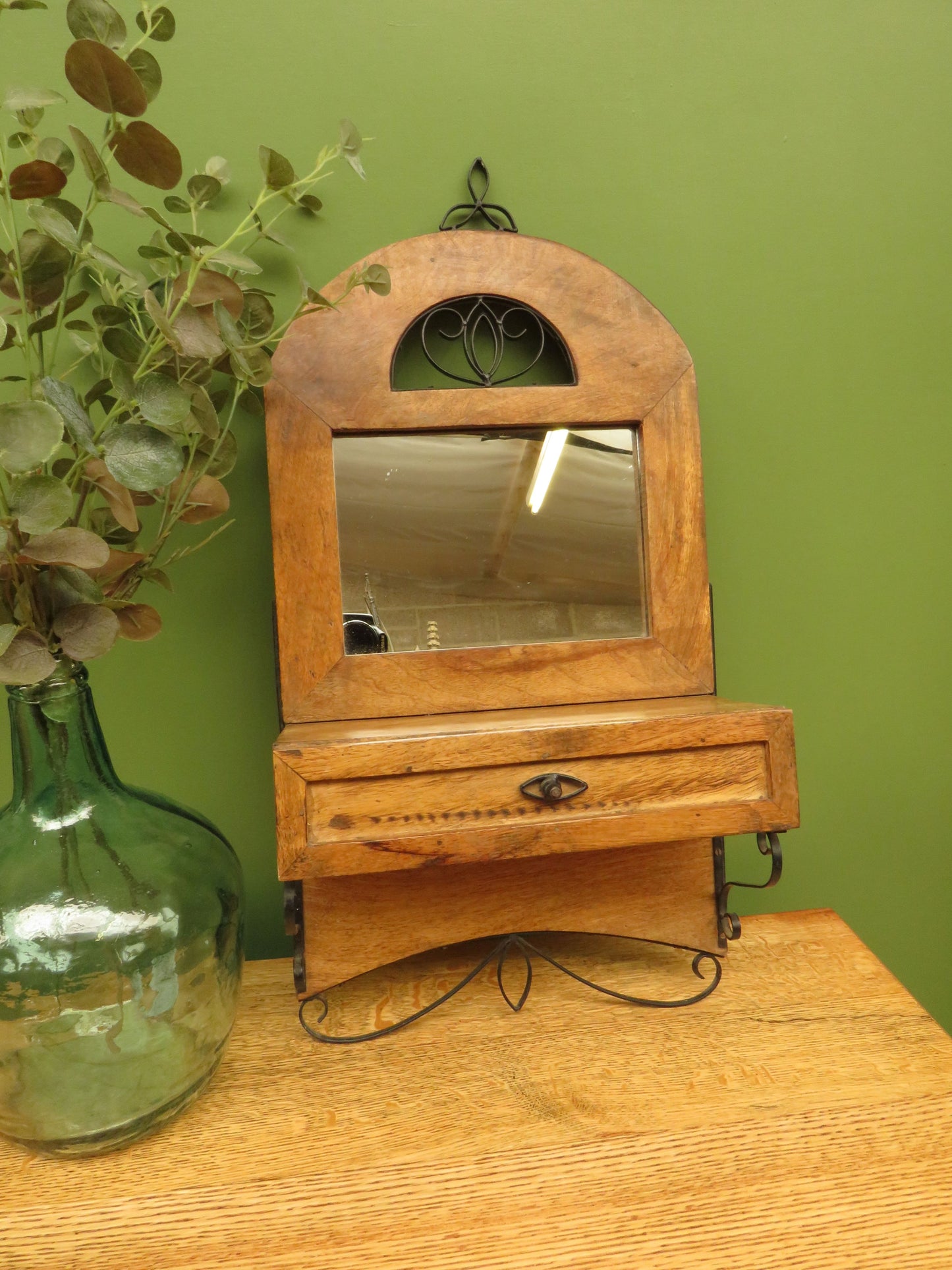 Small Rustic Wall Mirror Drawer Unit