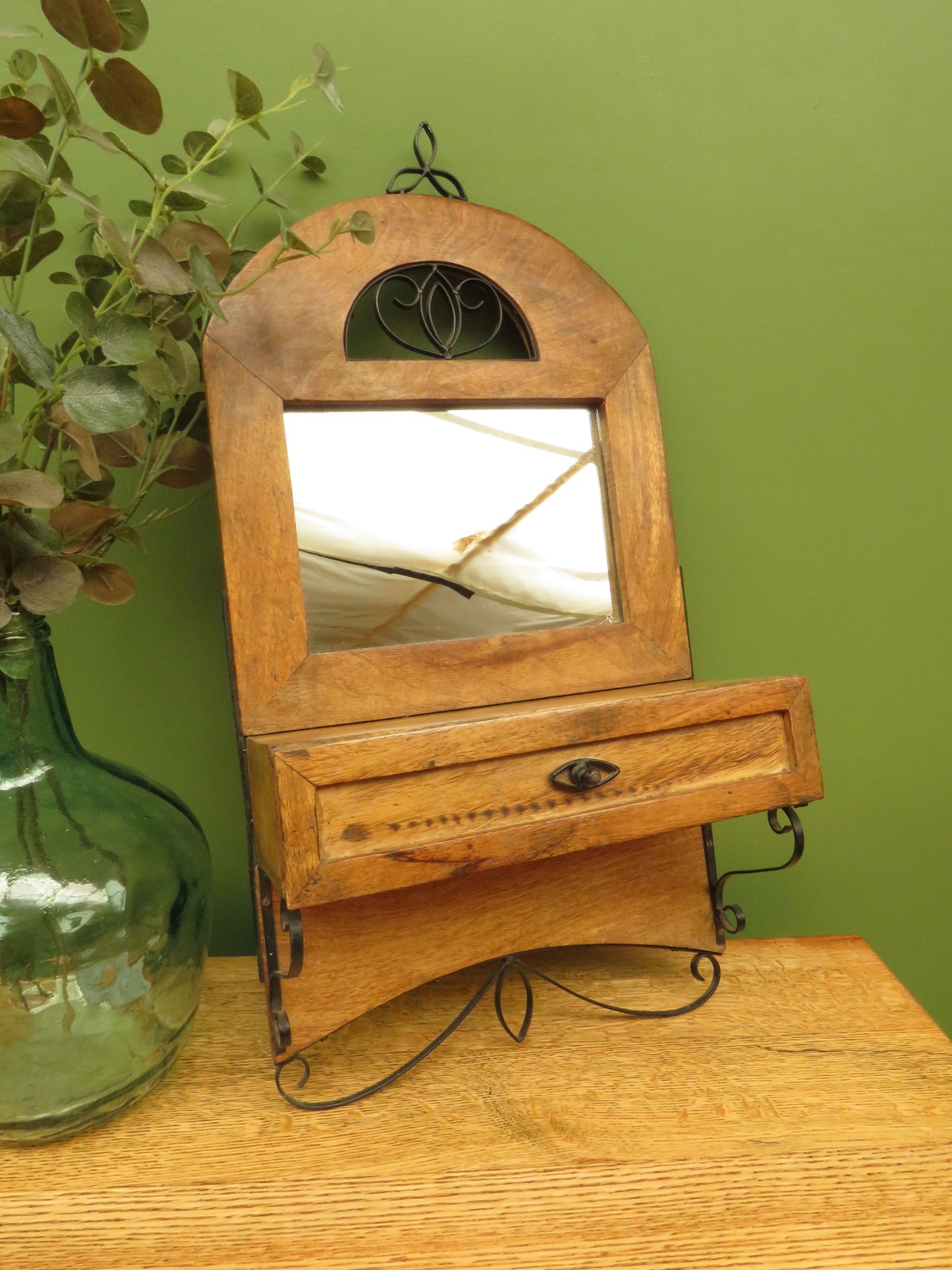 Small Rustic Wall Mirror Drawer Unit