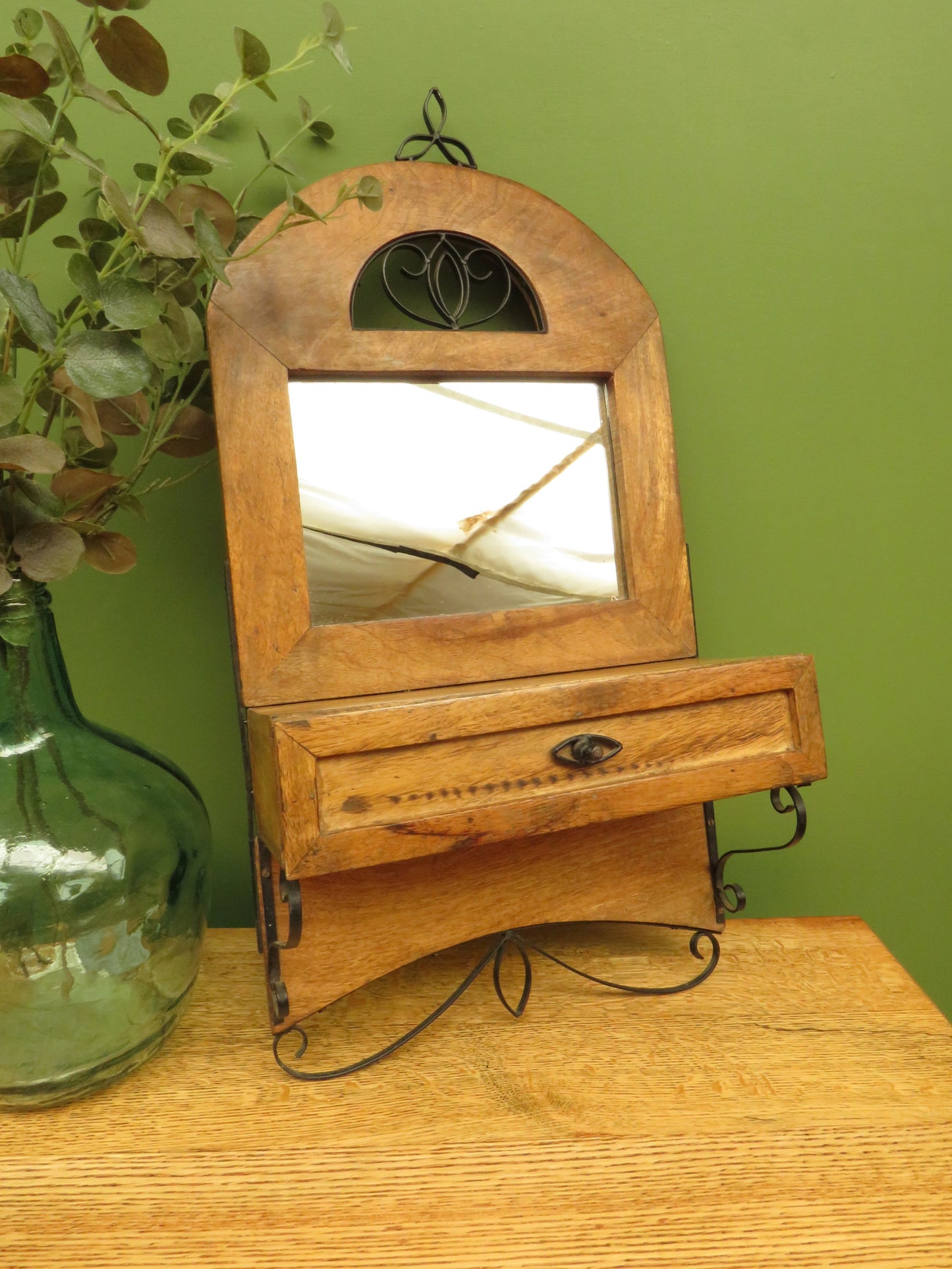 Small Rustic Wall Mirror Drawer Unit