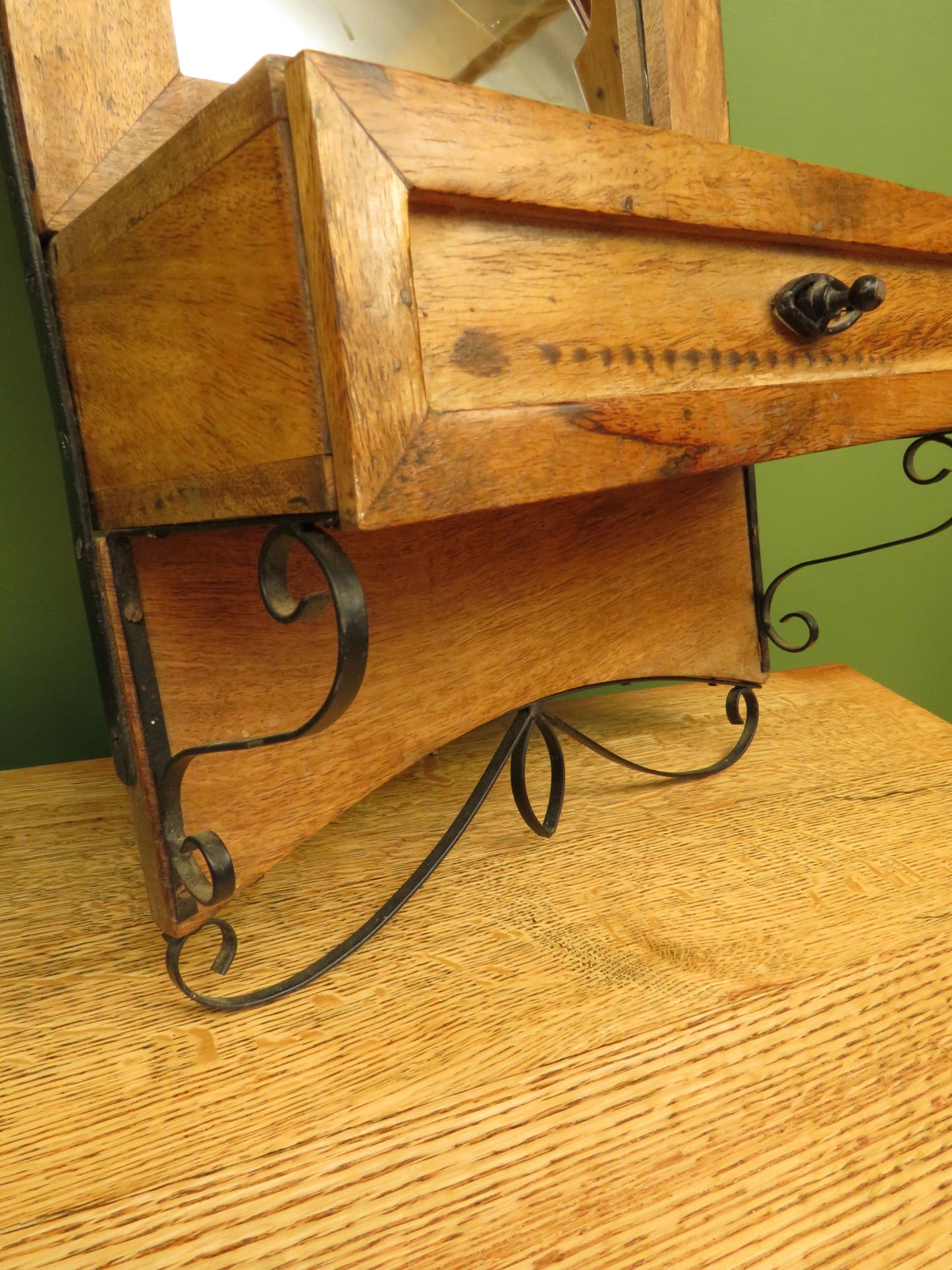 Small Rustic Wall Mirror Drawer Unit