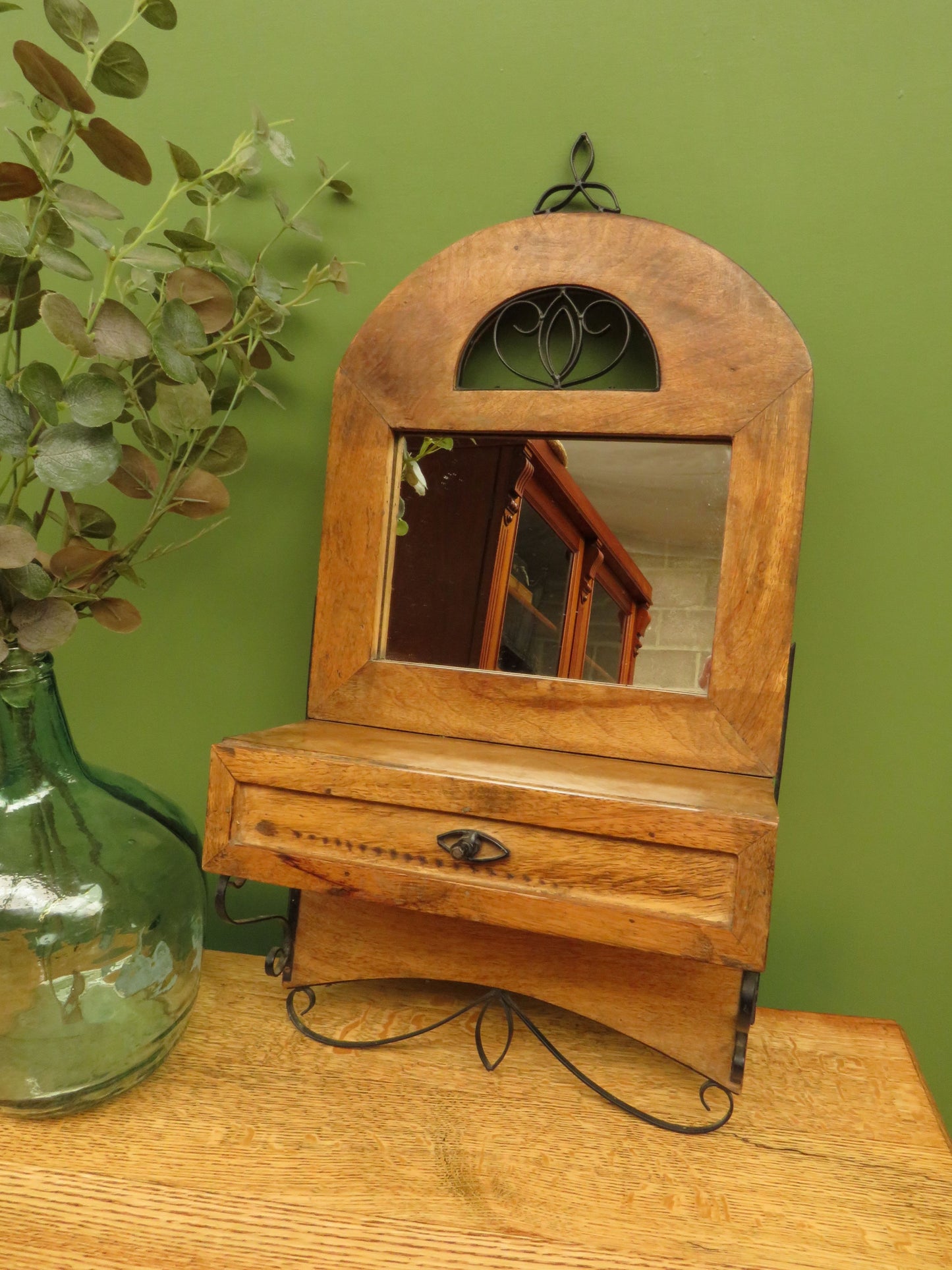 Small Rustic Wall Mirror Drawer Unit