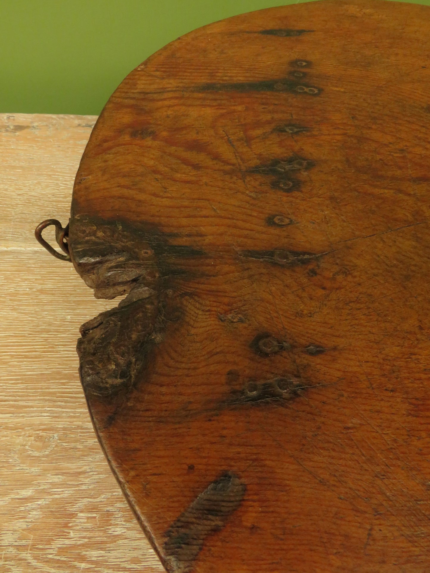 Antique French Charcuterie Cheese board with upcycled church pew feet