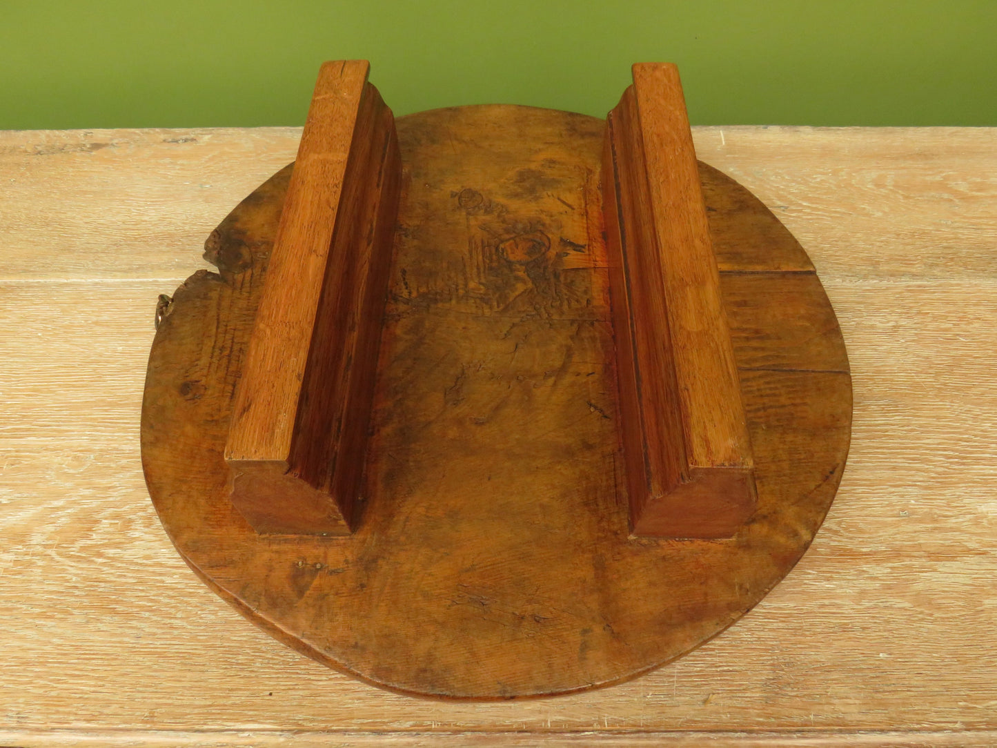 Antique French Charcuterie Cheese board with upcycled church pew feet