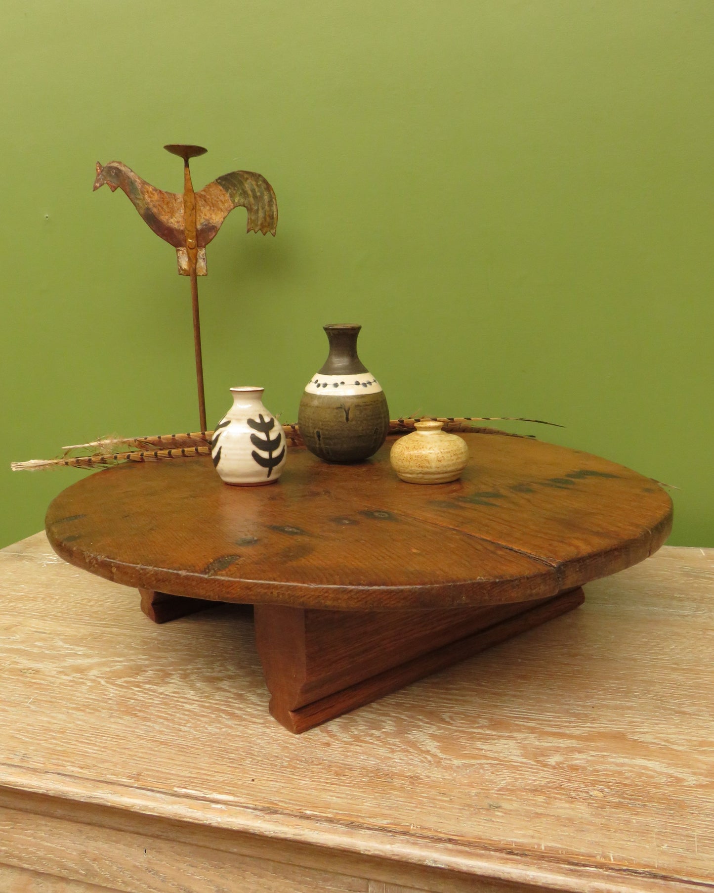 Antique French Charcuterie Cheese board with upcycled church pew feet