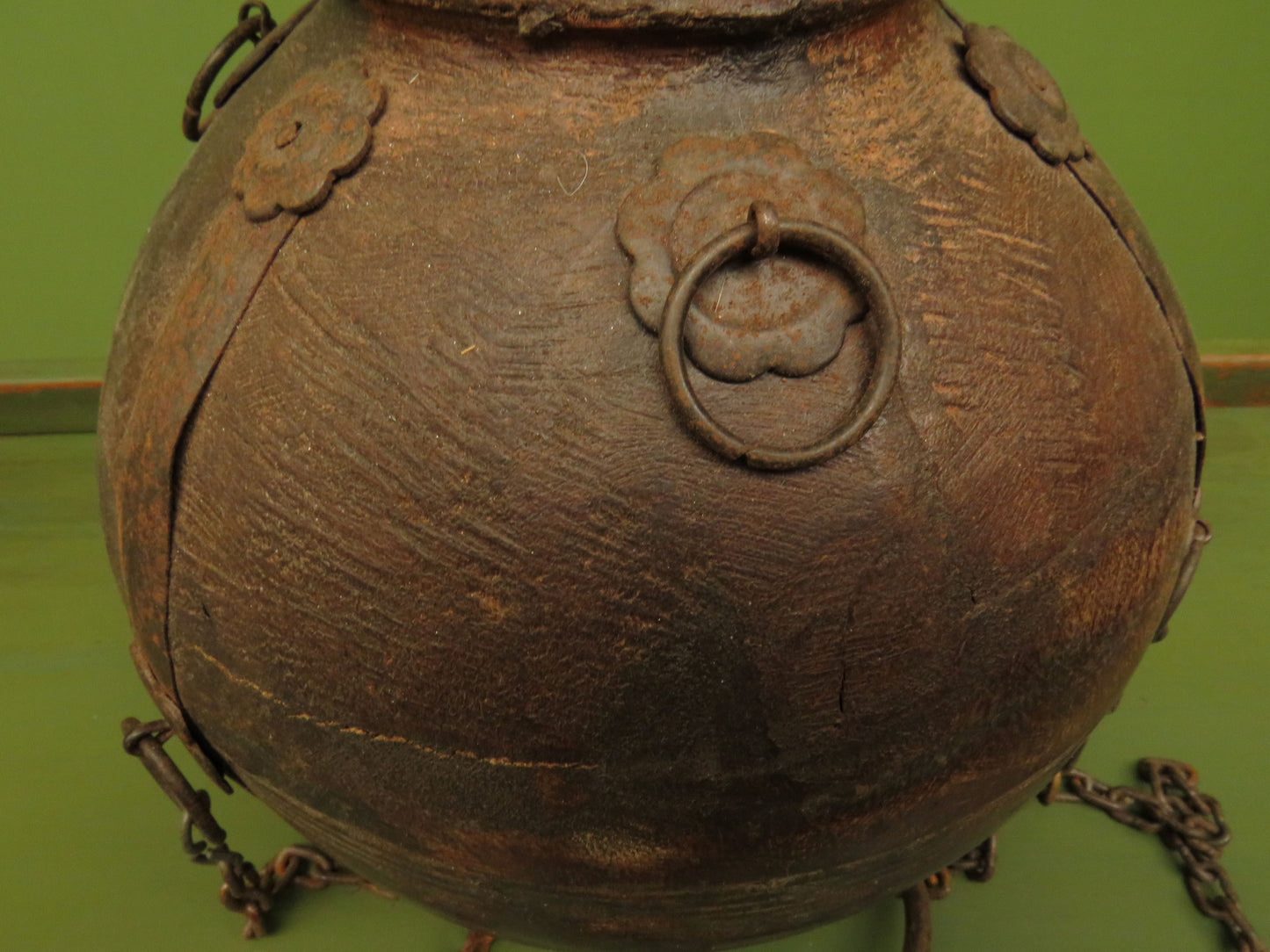 Antique Wooden Indian Water or Milk Pot with Chains