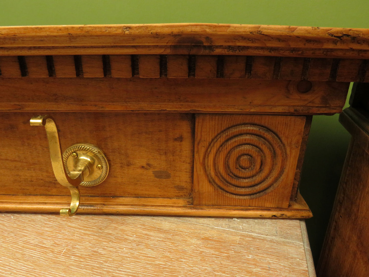 Upcycled Antique Pine Wall Coat Rack with Brass Hooks