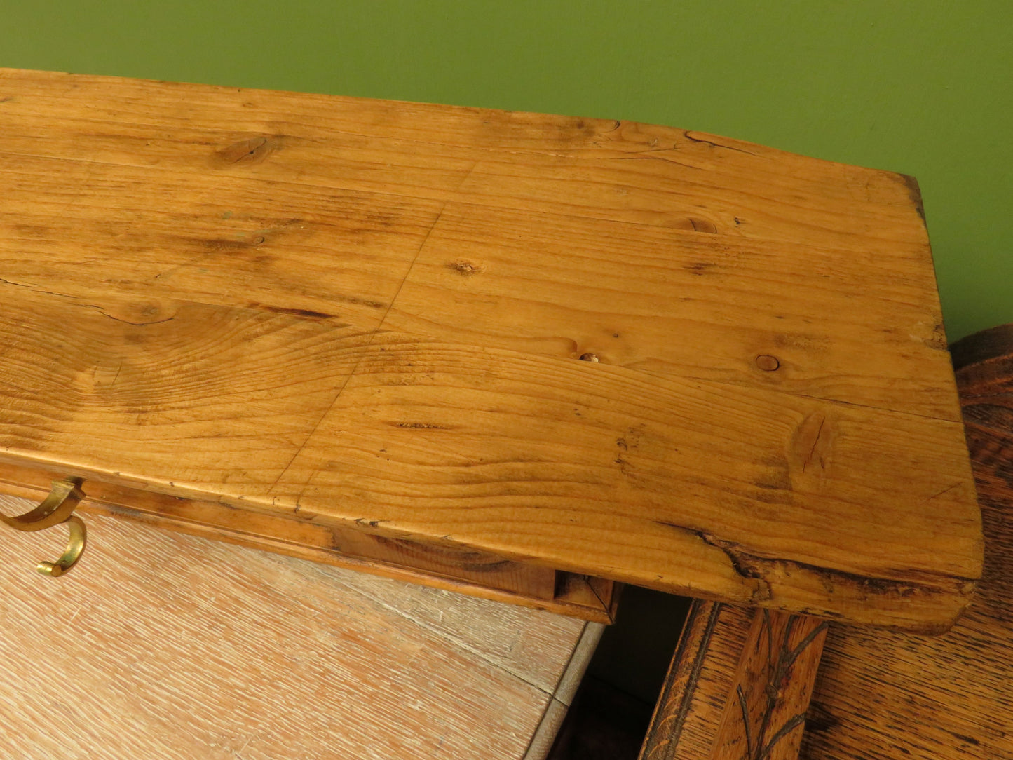 Upcycled Antique Pine Wall Coat Rack with Brass Hooks