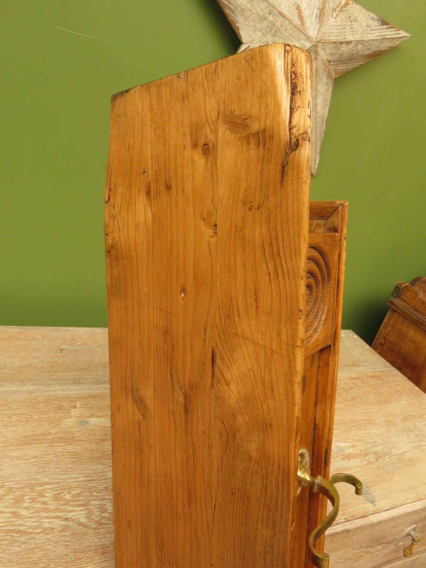 Upcycled Antique Pine Wall Coat Rack with Brass Hooks