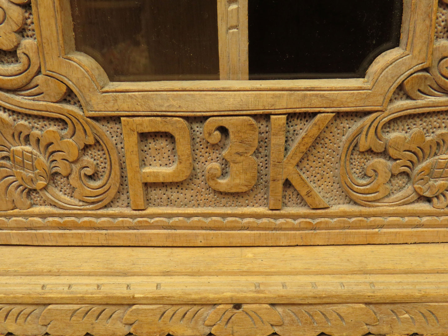 Ornate Small Indonesian Cabinet with glazed door