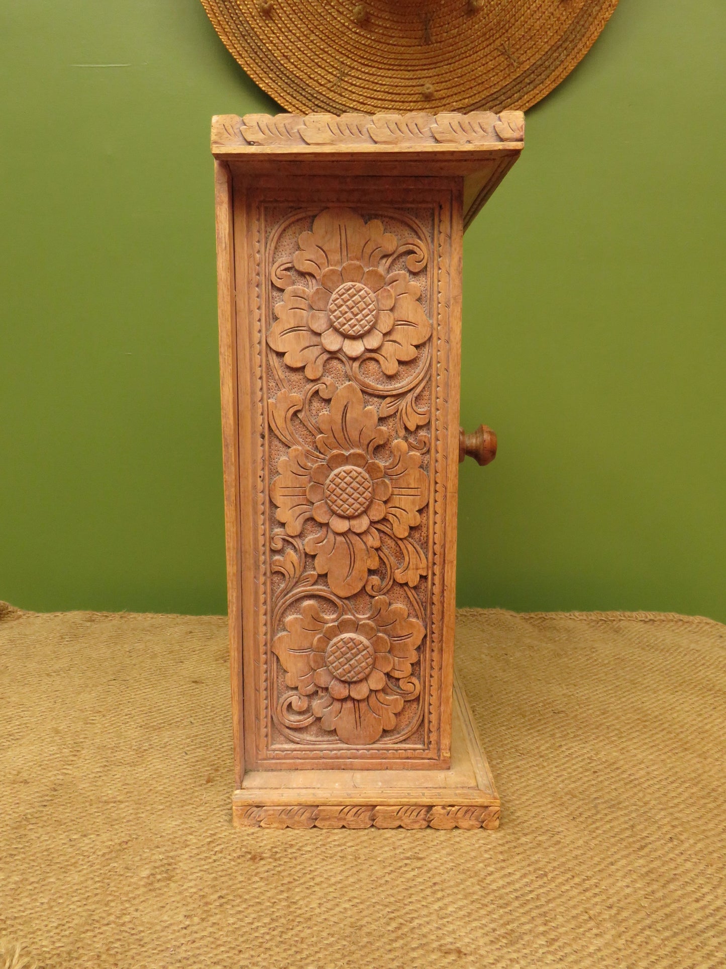 Ornate Small Indonesian Cabinet with glazed door