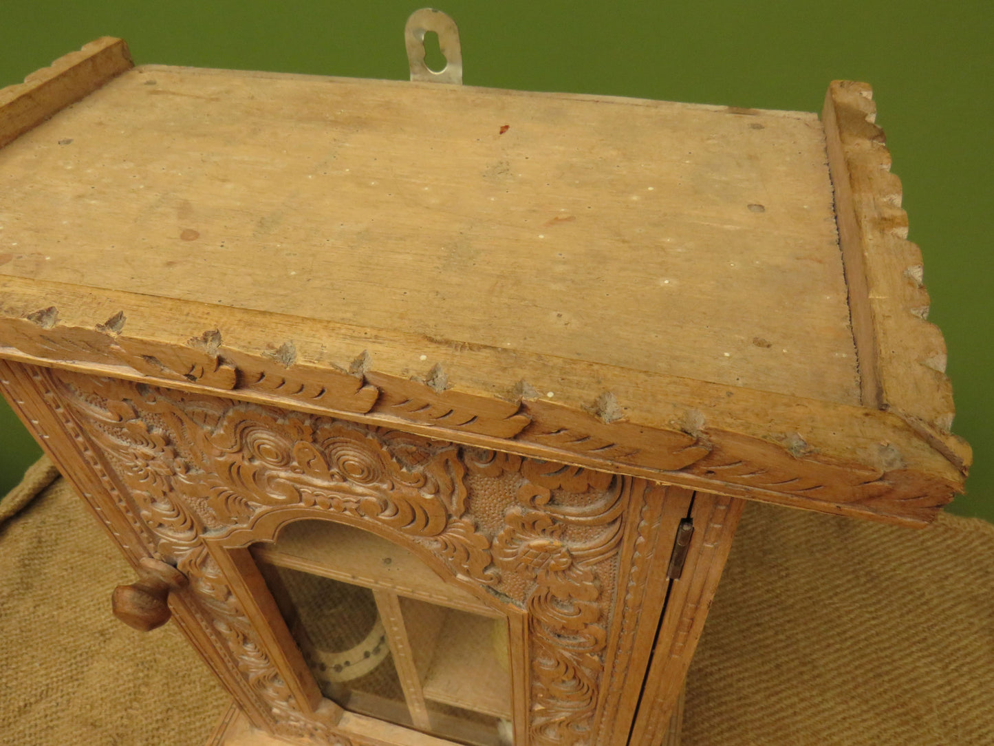 Ornate Small Indonesian Cabinet with glazed door