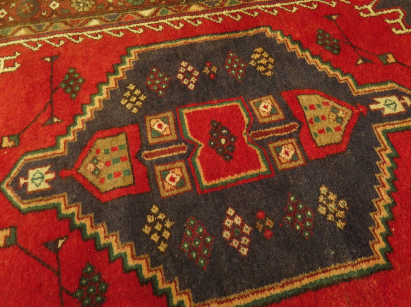 Vintage Traditional Turkish Rug in reds and blues