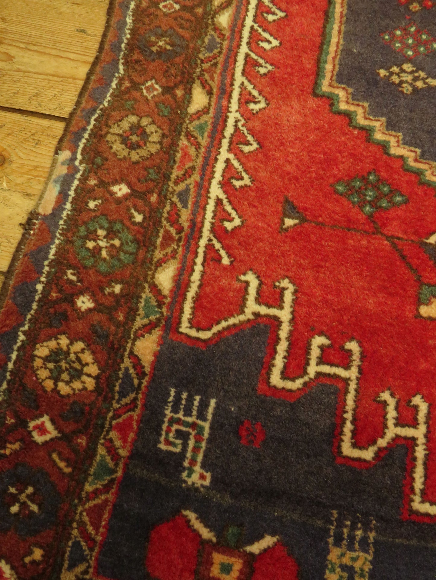 Vintage Traditional Turkish Rug in reds and blues