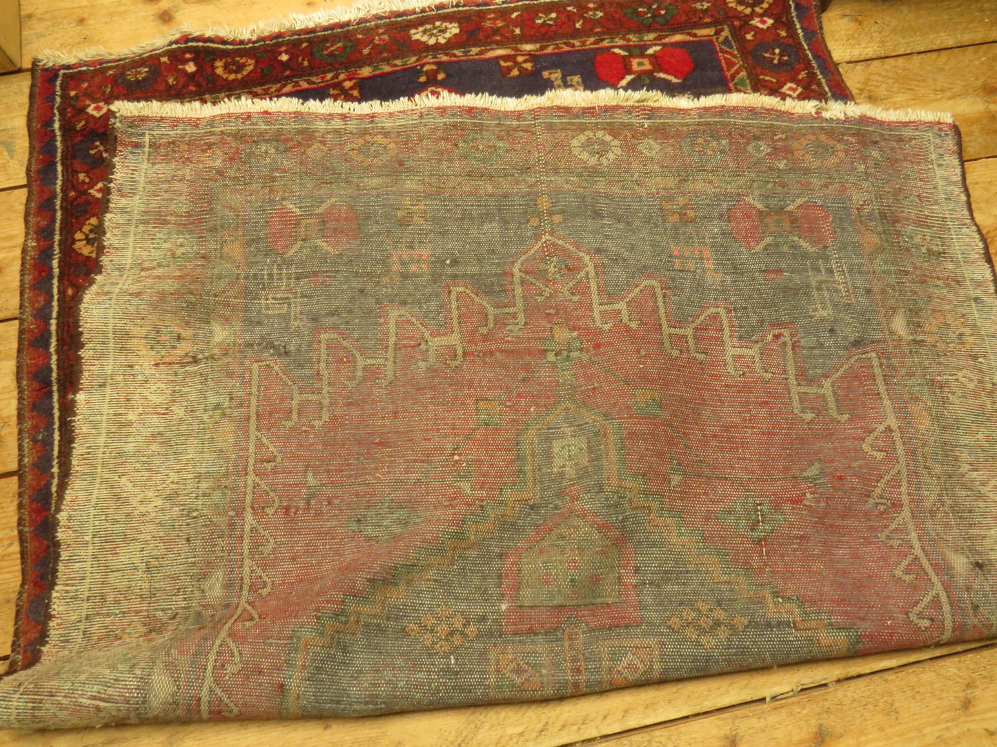 Vintage Traditional Turkish Rug in reds and blues