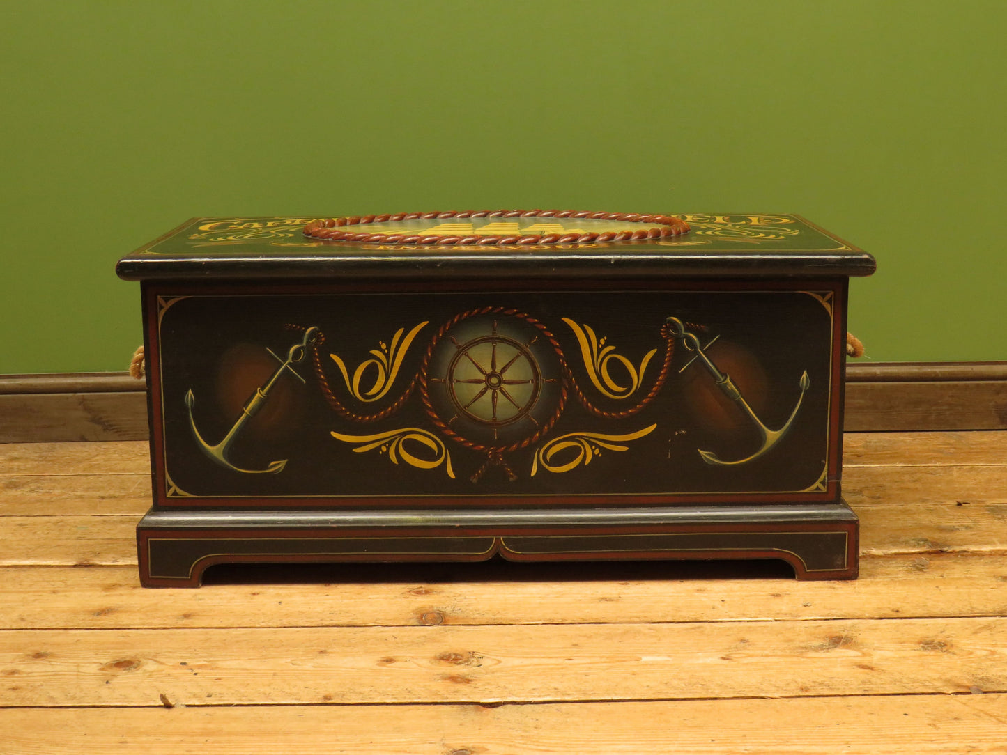 Hand Painted Nautical Themed Pine Trunk, Captain R.Phelp, Endeavour