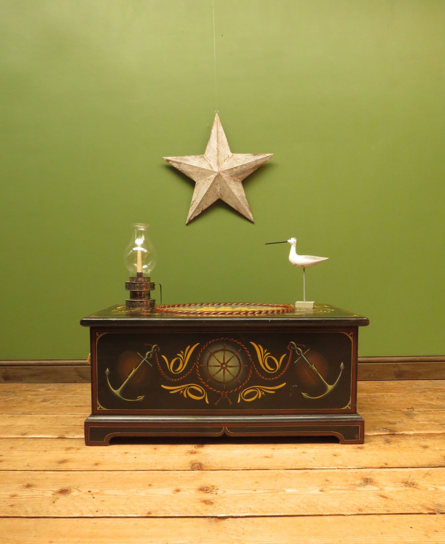 Hand Painted Nautical Themed Pine Trunk, Captain R.Phelp, Endeavour