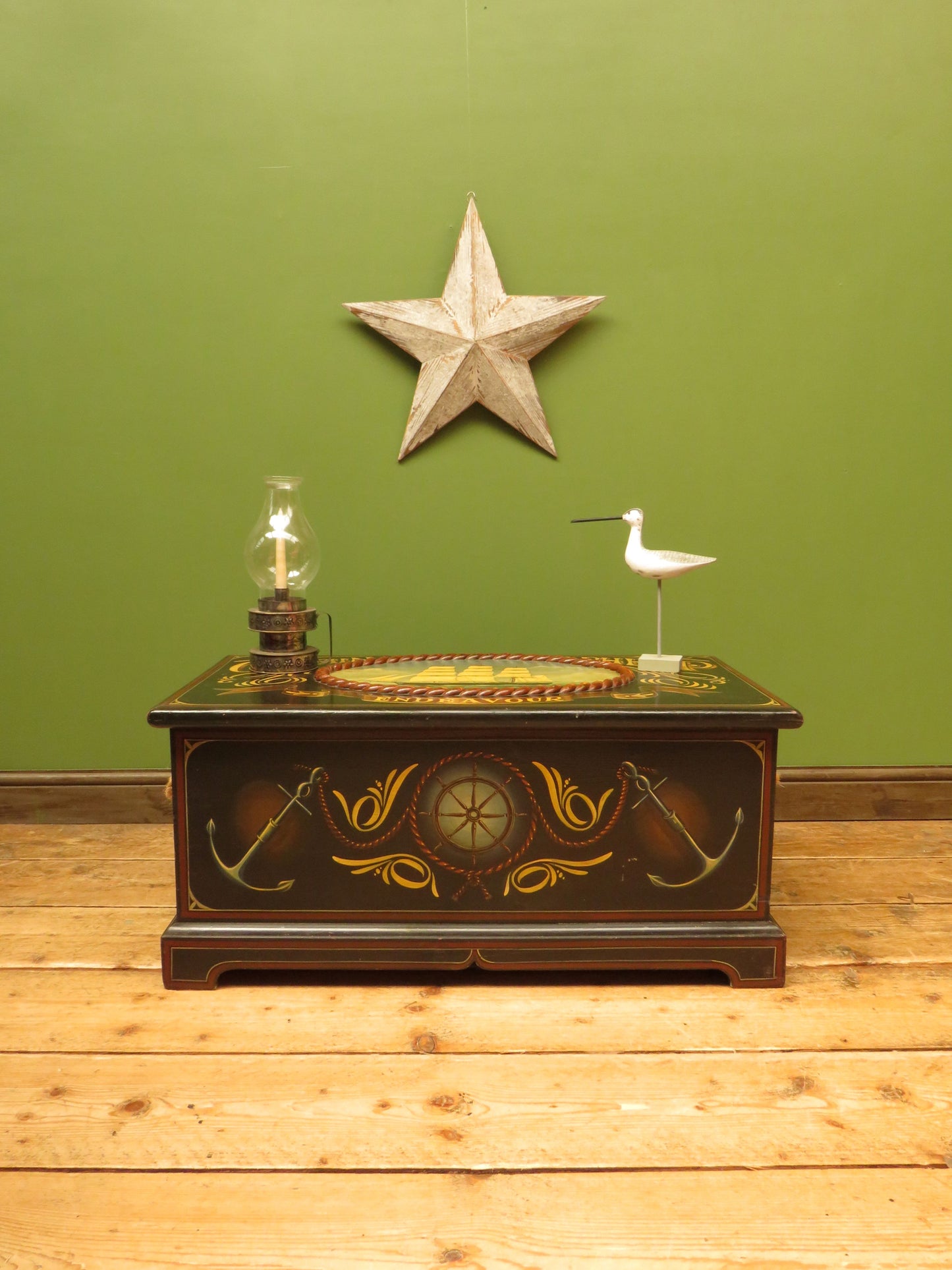 Hand Painted Nautical Themed Pine Trunk, Captain R.Phelp, Endeavour