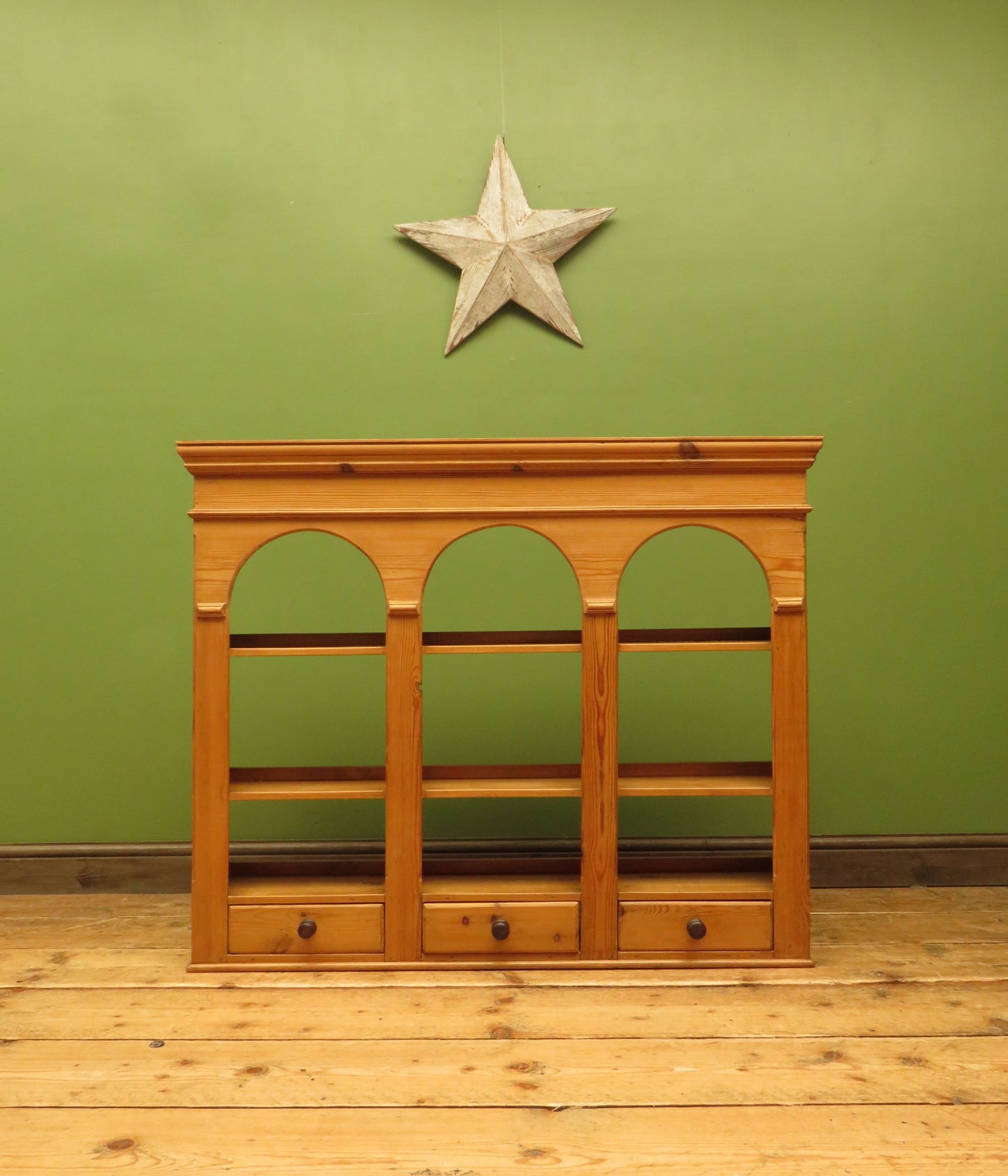 Pine Kitchen Wall Shelf with Small Drawers