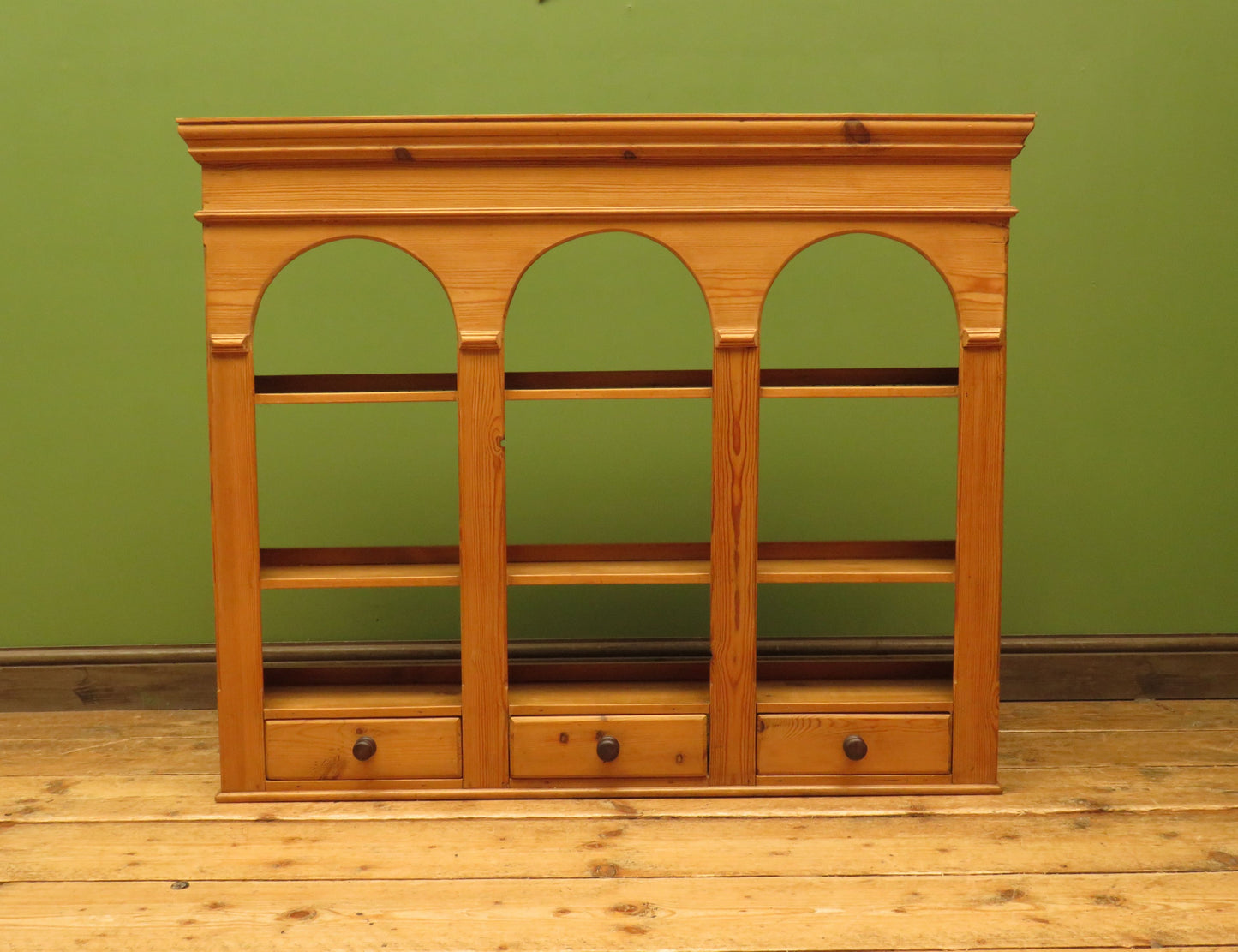 Pine Kitchen Wall Shelf with Small Drawers
