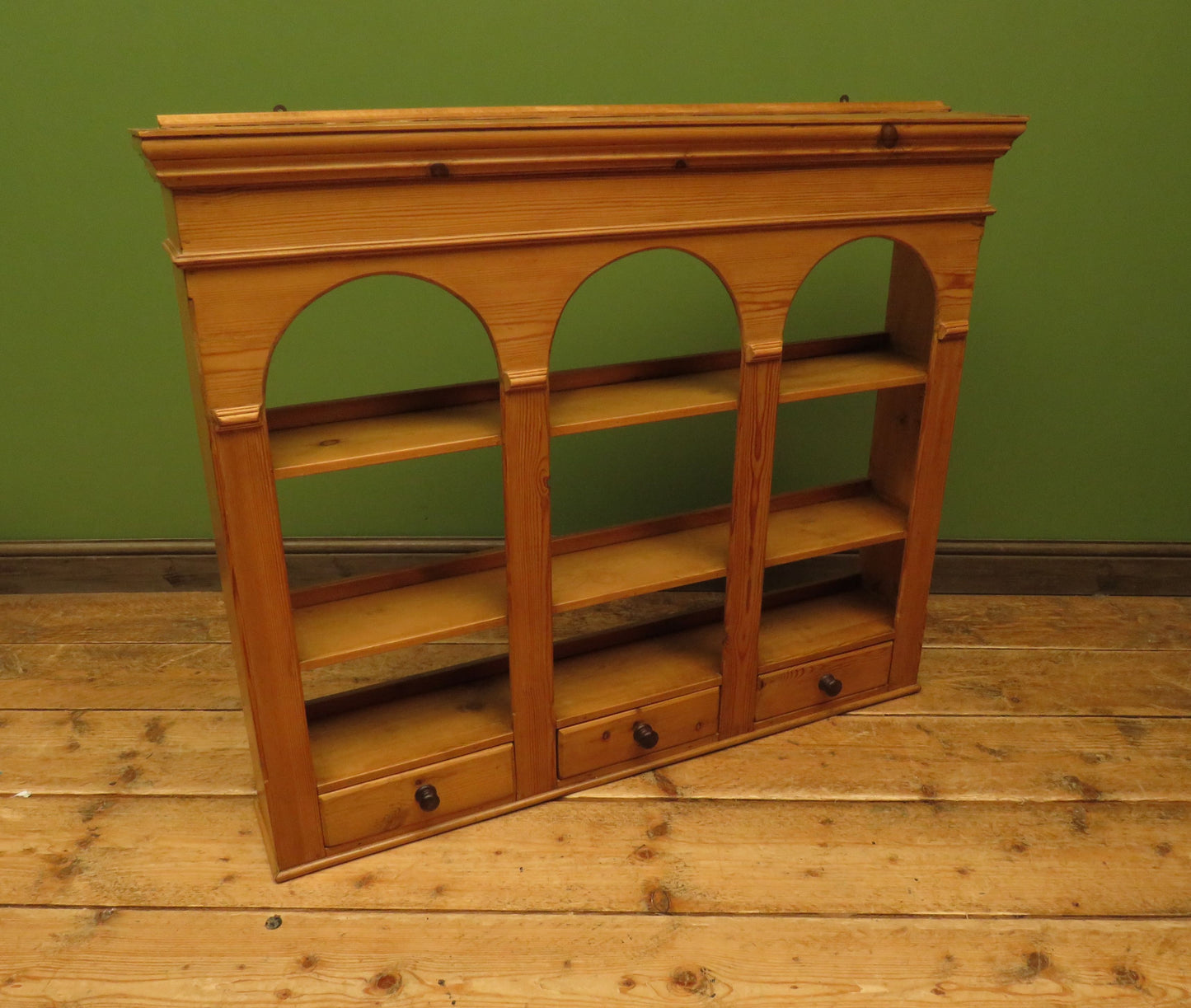 Pine Kitchen Wall Shelf with Small Drawers