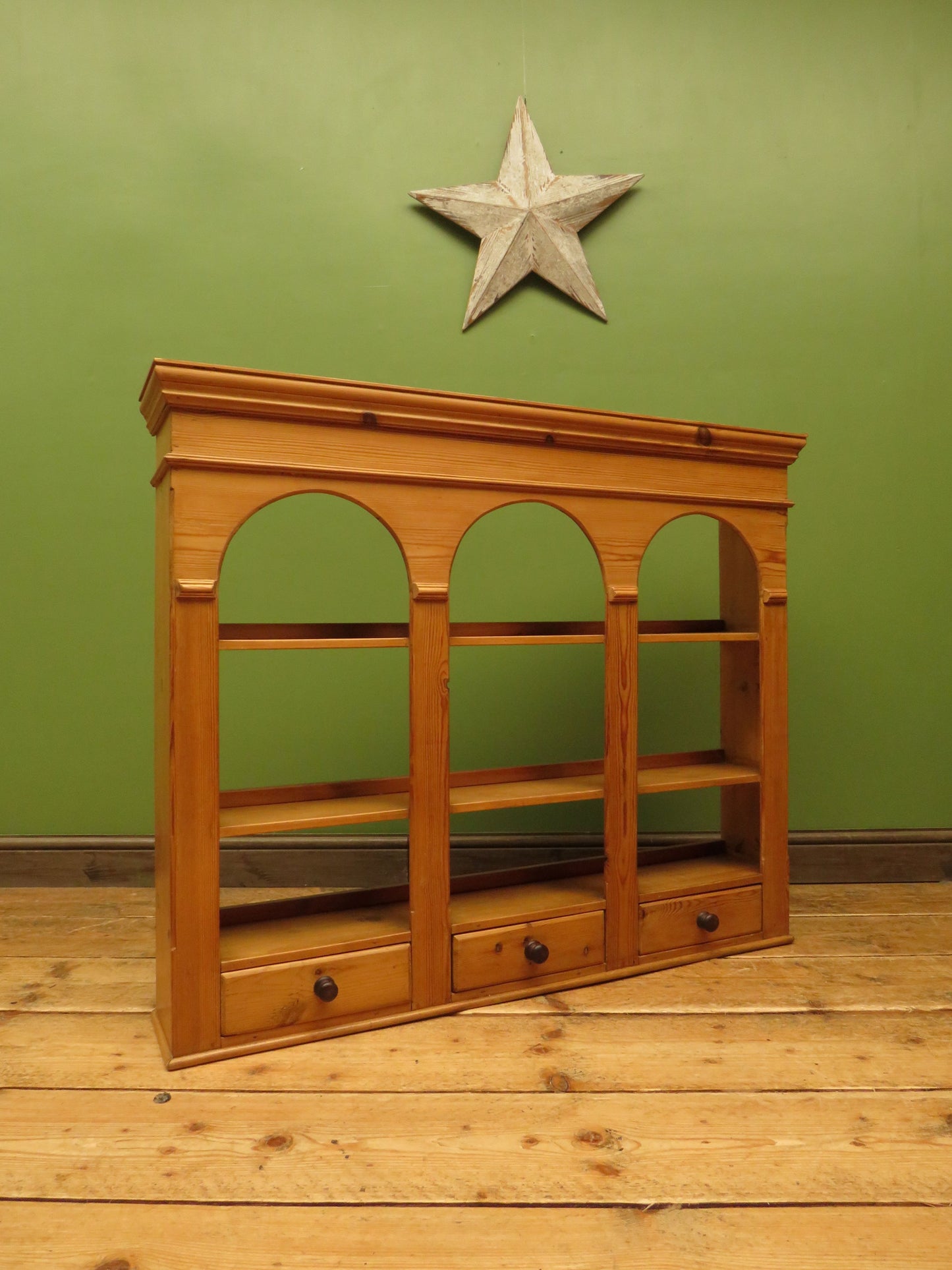 Pine Kitchen Wall Shelf with Small Drawers