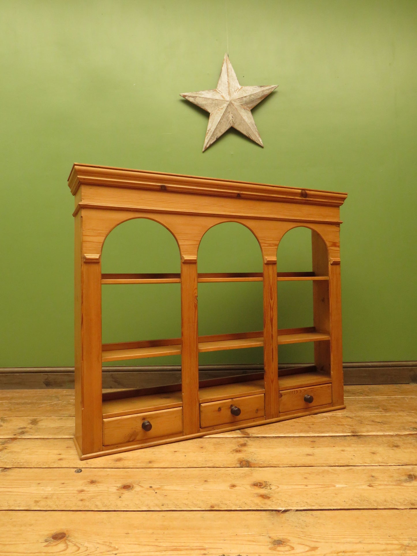 Pine Kitchen Wall Shelf with Small Drawers