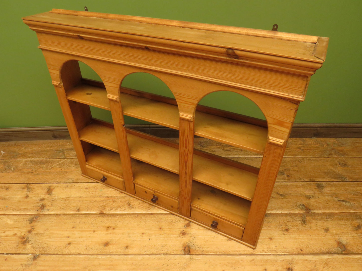 Pine Kitchen Wall Shelf with Small Drawers